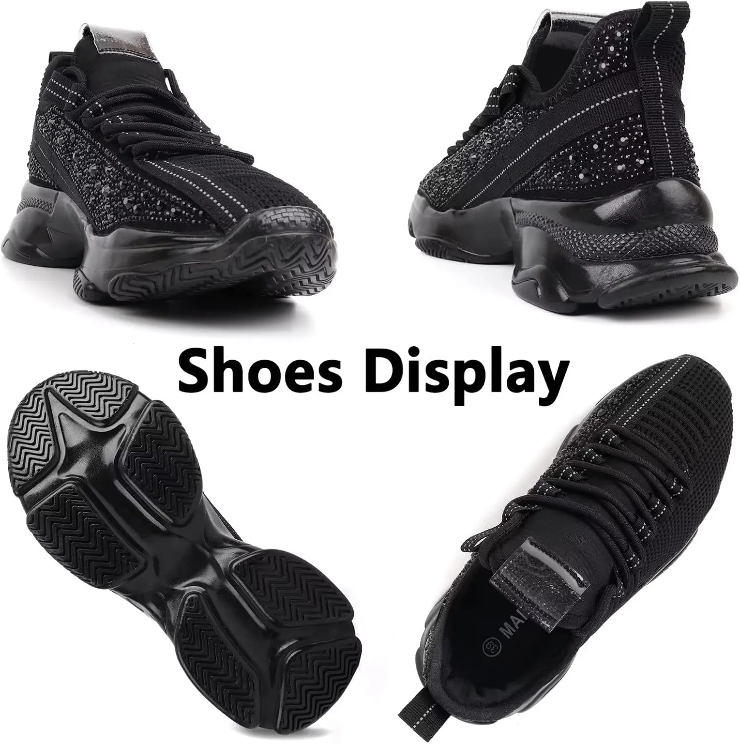 MAIITRIP Rhinestone Sneakers for Women,Glitter Mesh Knit Sparkly Shoes,Chunky Bling Sneakers Dressy