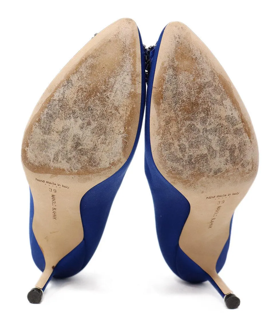 Manolo Blahnik Blue Satin Rhinestone Heels sz 9