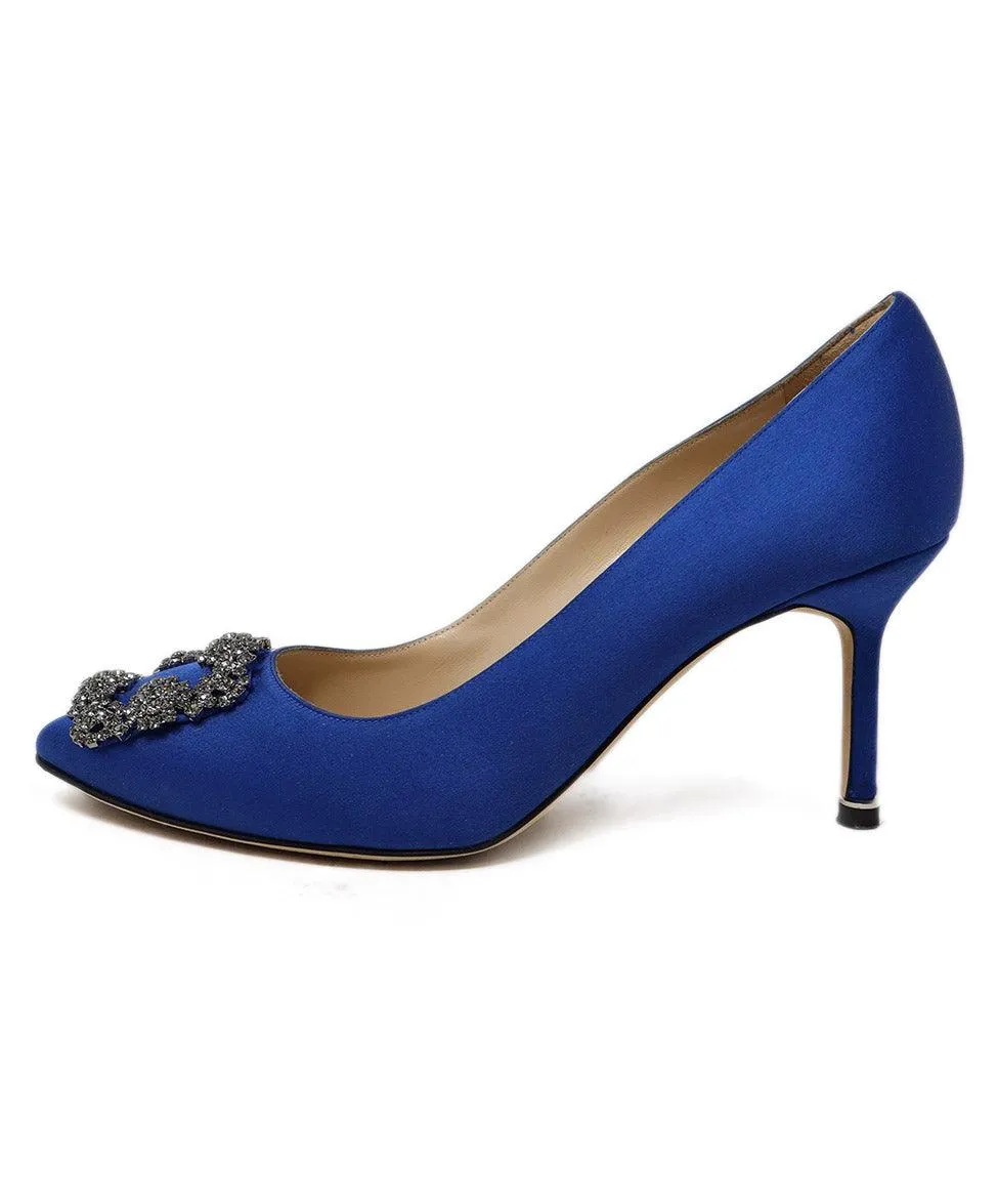 Manolo Blahnik Blue Satin Rhinestone Heels sz 9