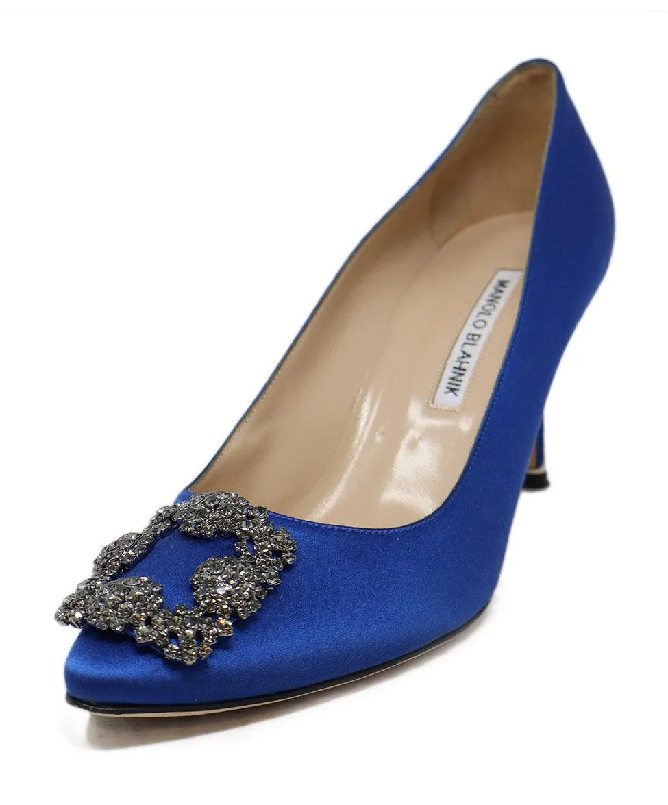 Manolo Blahnik Blue Satin Rhinestone Heels sz 9