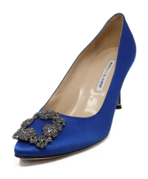 Manolo Blahnik Blue Satin Rhinestone Heels sz 9