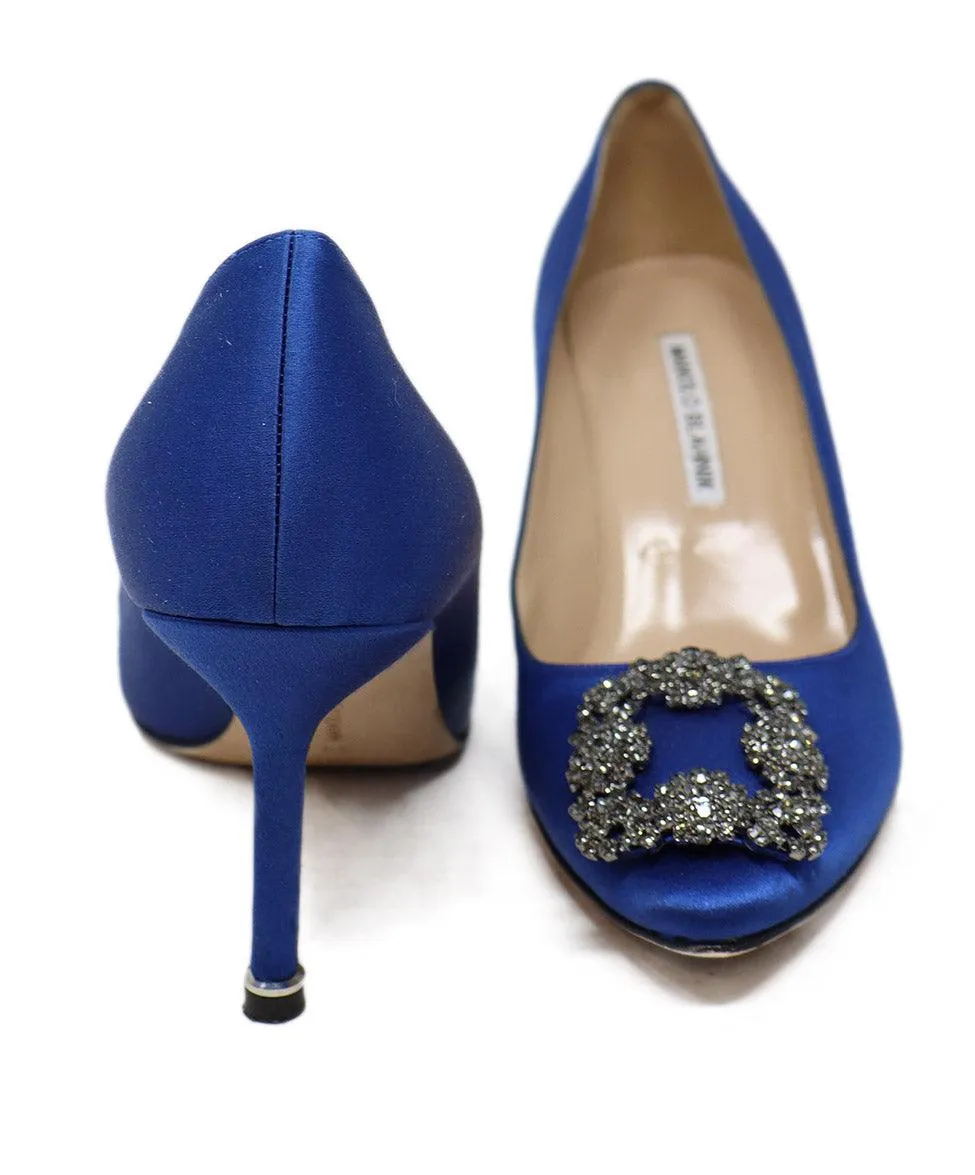 Manolo Blahnik Blue Satin Rhinestone Heels sz 9