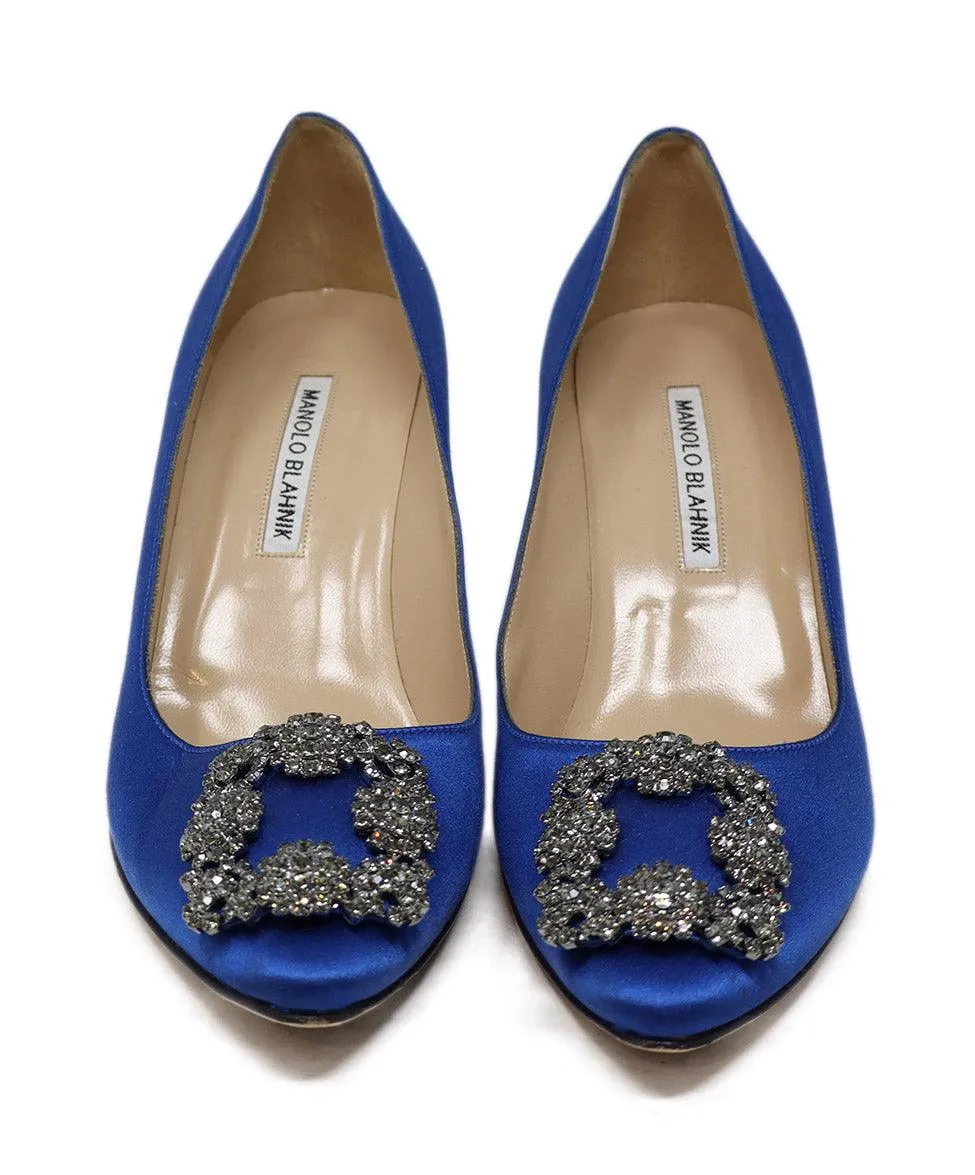 Manolo Blahnik Blue Satin Rhinestone Heels sz 9