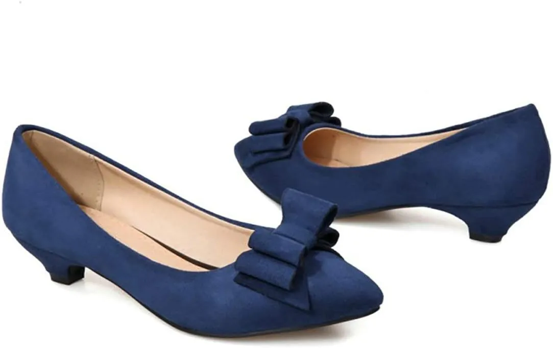 MAVMAX Women's Kitten Heel Pointed Toe Pumps with Bow Comfortable Shoes
