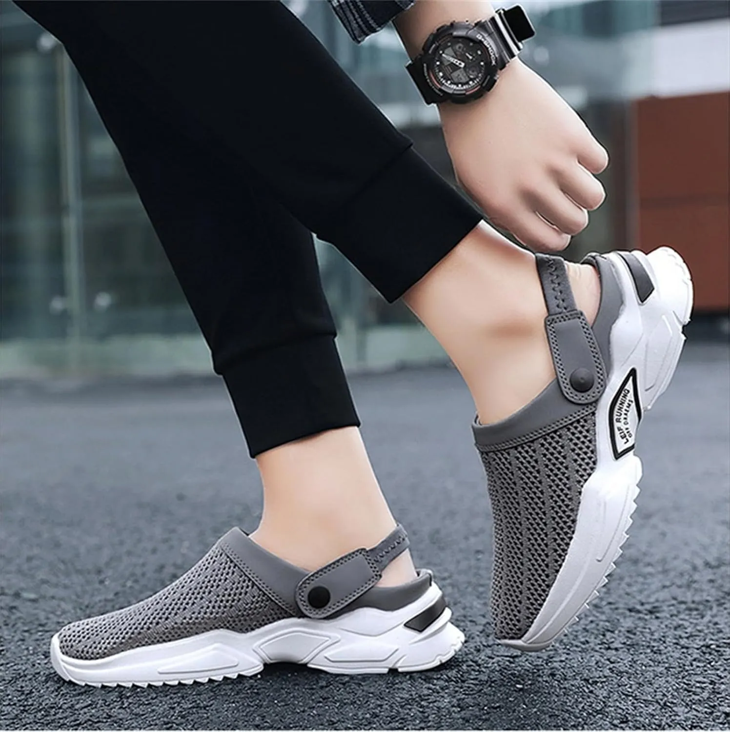 Men s orthopedic hollow-out summer sandalsThick Sole Slip-On Knitted ClogsBreathable Knitted Mesh Sandals with Arch Support