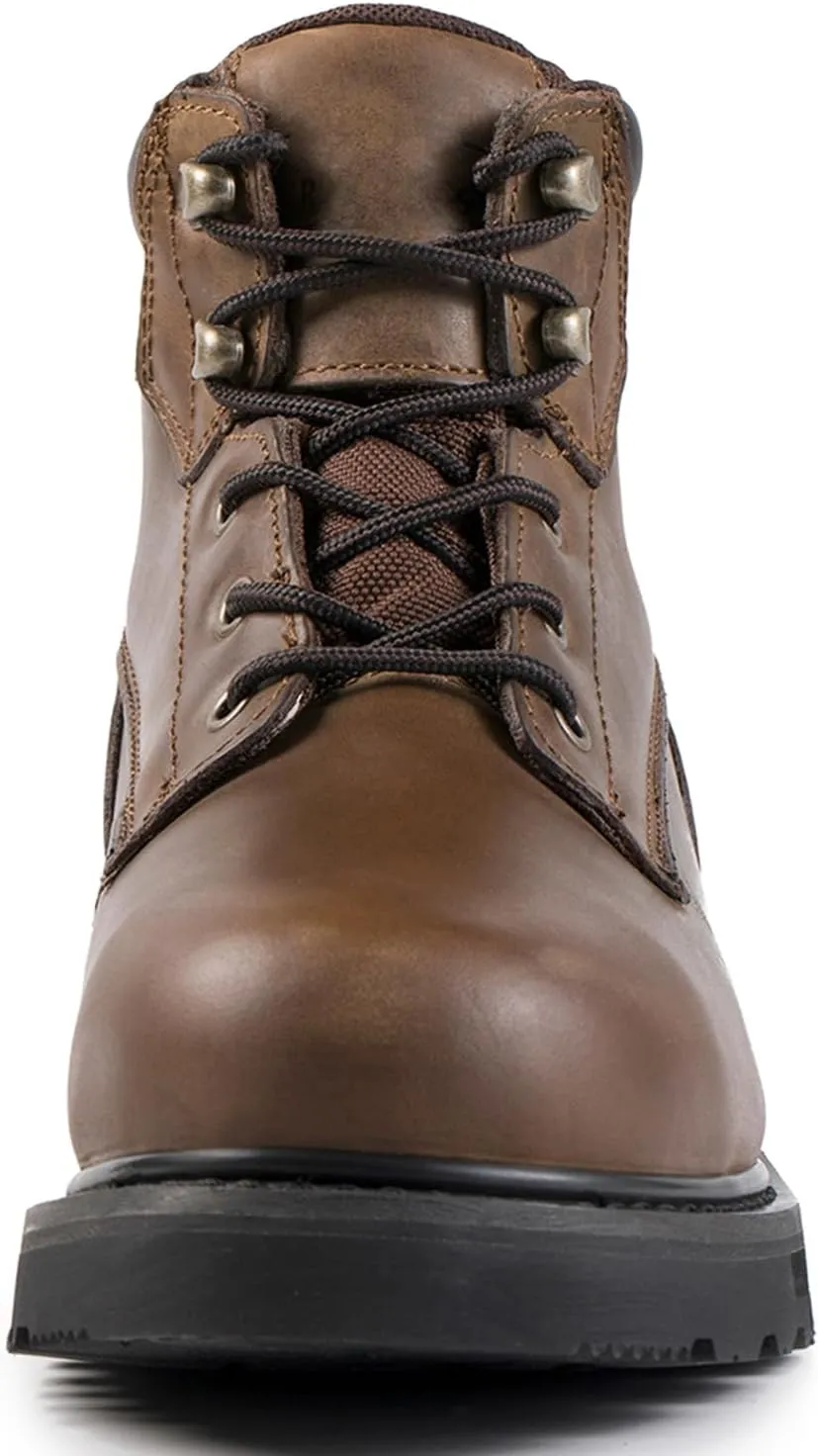 Mens 6" Heavy Duty Steel Toe Work Boots for Men, Comfortable, Goodyear Welt, Crazy Horse Leather, Oil/Slip Resistant, Construction Boots, 84704