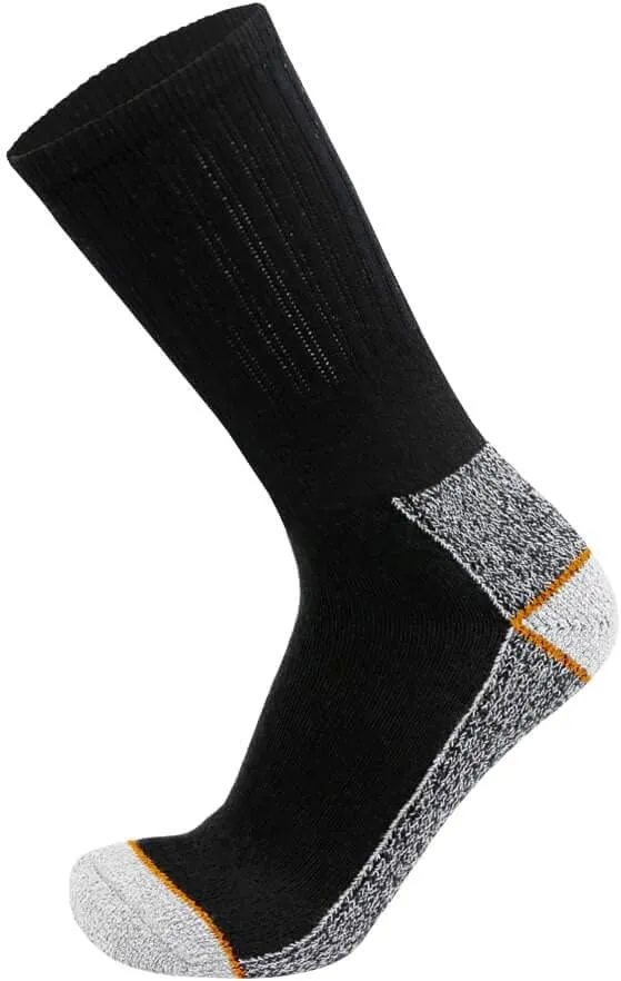 Mens Heavy Duty Steel Toe Work Cotton Socks, Thick Triple Cushioned Crew Socks