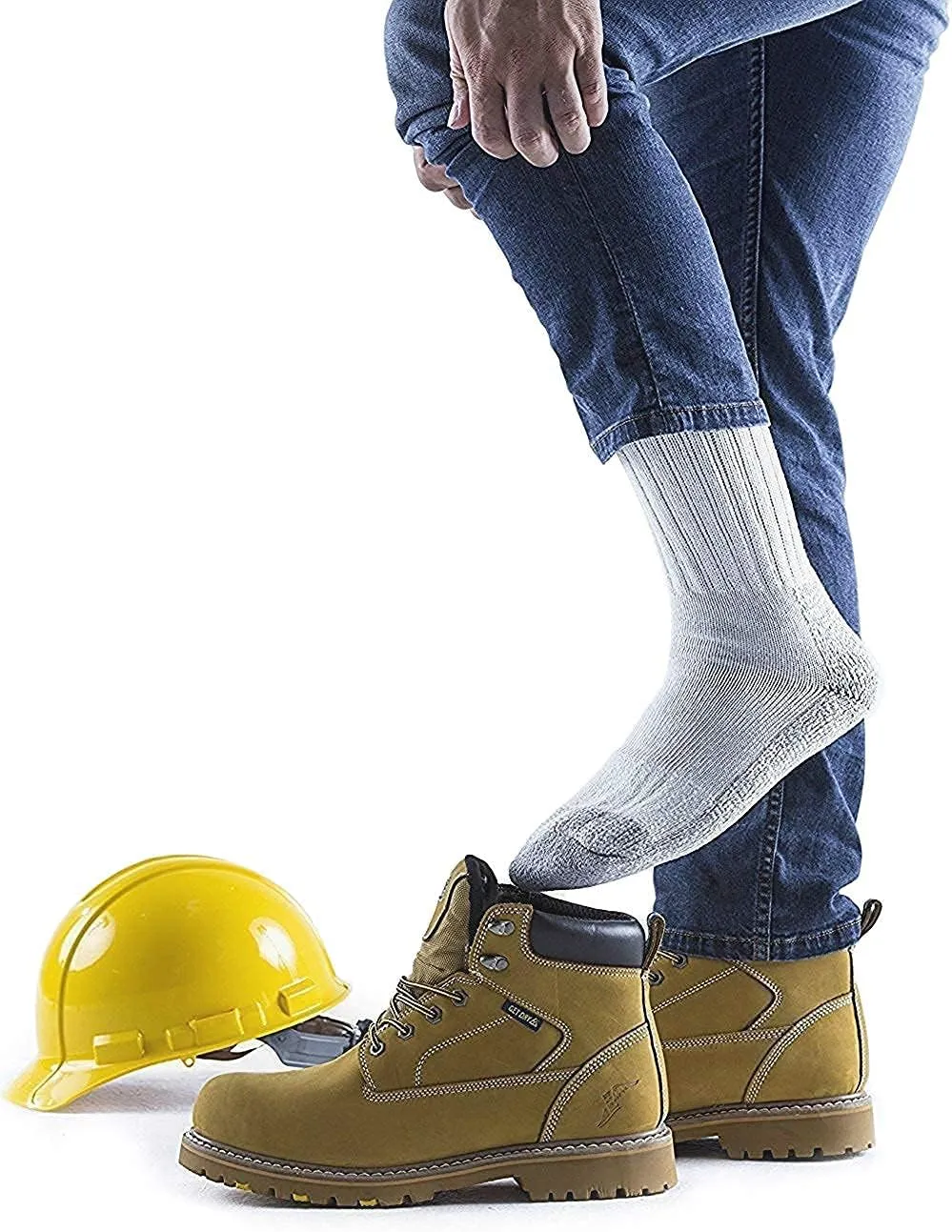 Mens Heavy Duty Steel Toe Work Cotton Socks, Thick Triple Cushioned Crew Socks