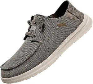 Men's Loafers Slip-On Canvas Sneakers Walking Boat Shoes Fashion Classcial Casual Round Toe Comfortable Vintage Flat Shoes for Driving Outdoor