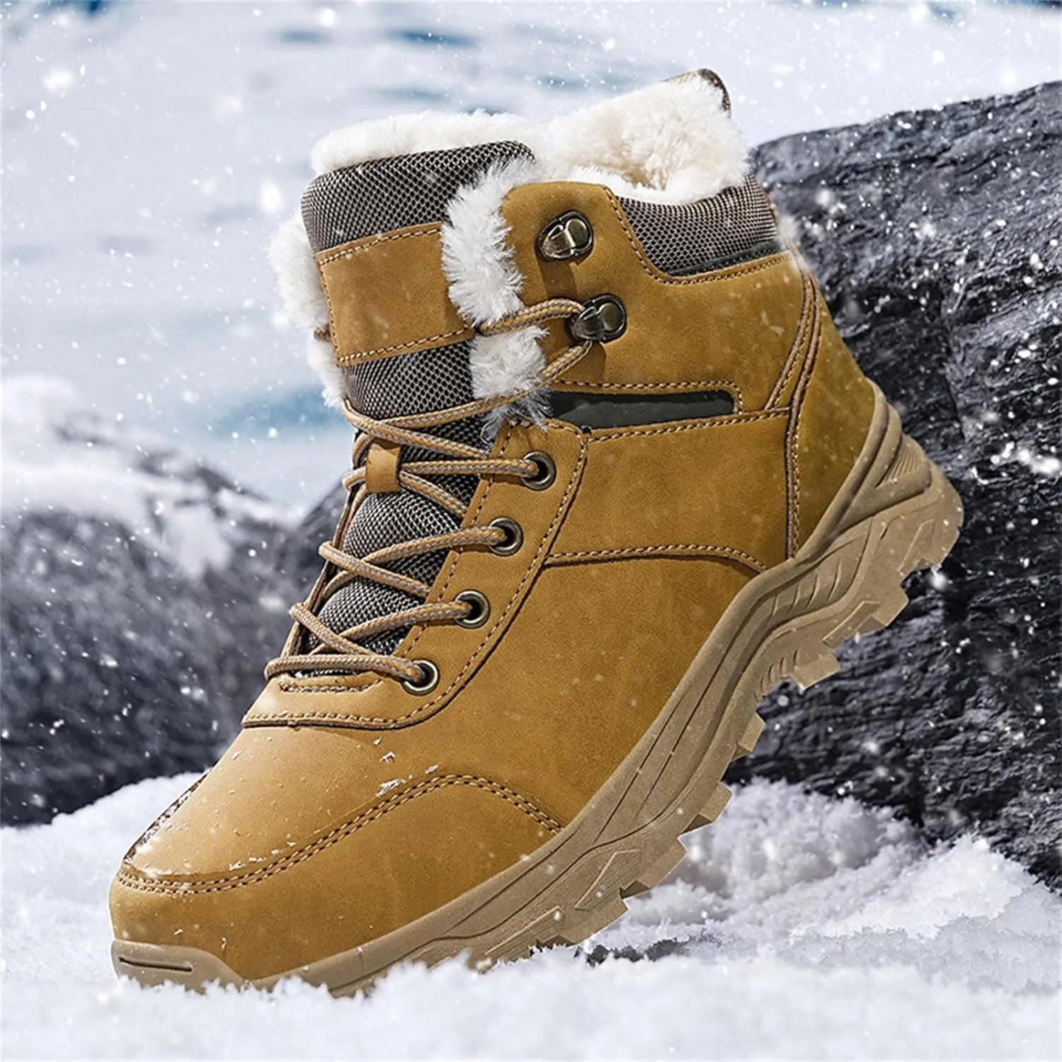 Men's Snow Boots Waterproof Insulated Warm Plush Lined Winter Non-Slip Ankle Mid-Top Cold Weather Shoes Hiking Shoes