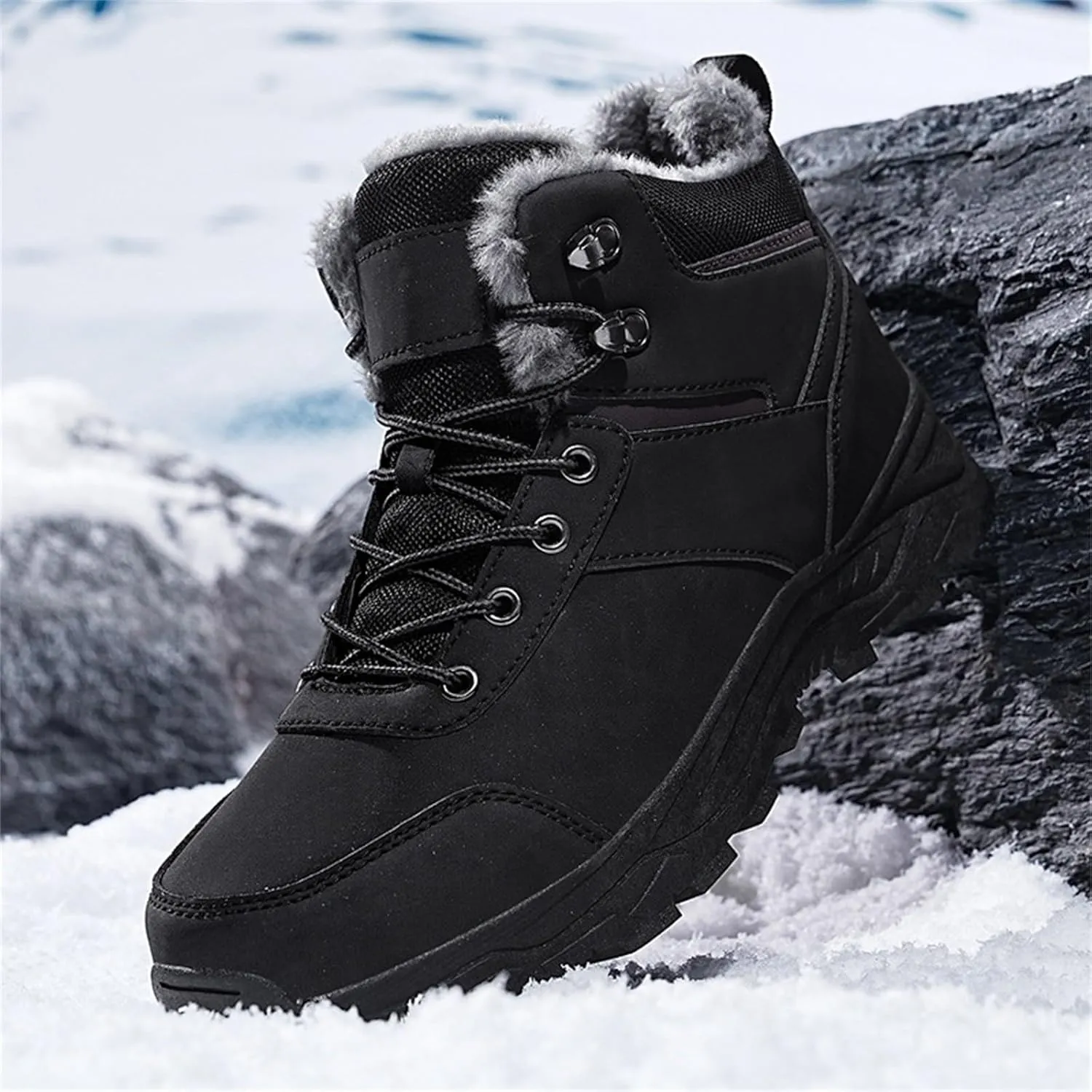 Men's Snow Boots Waterproof Insulated Warm Plush Lined Winter Non-Slip Ankle Mid-Top Cold Weather Shoes Hiking Shoes