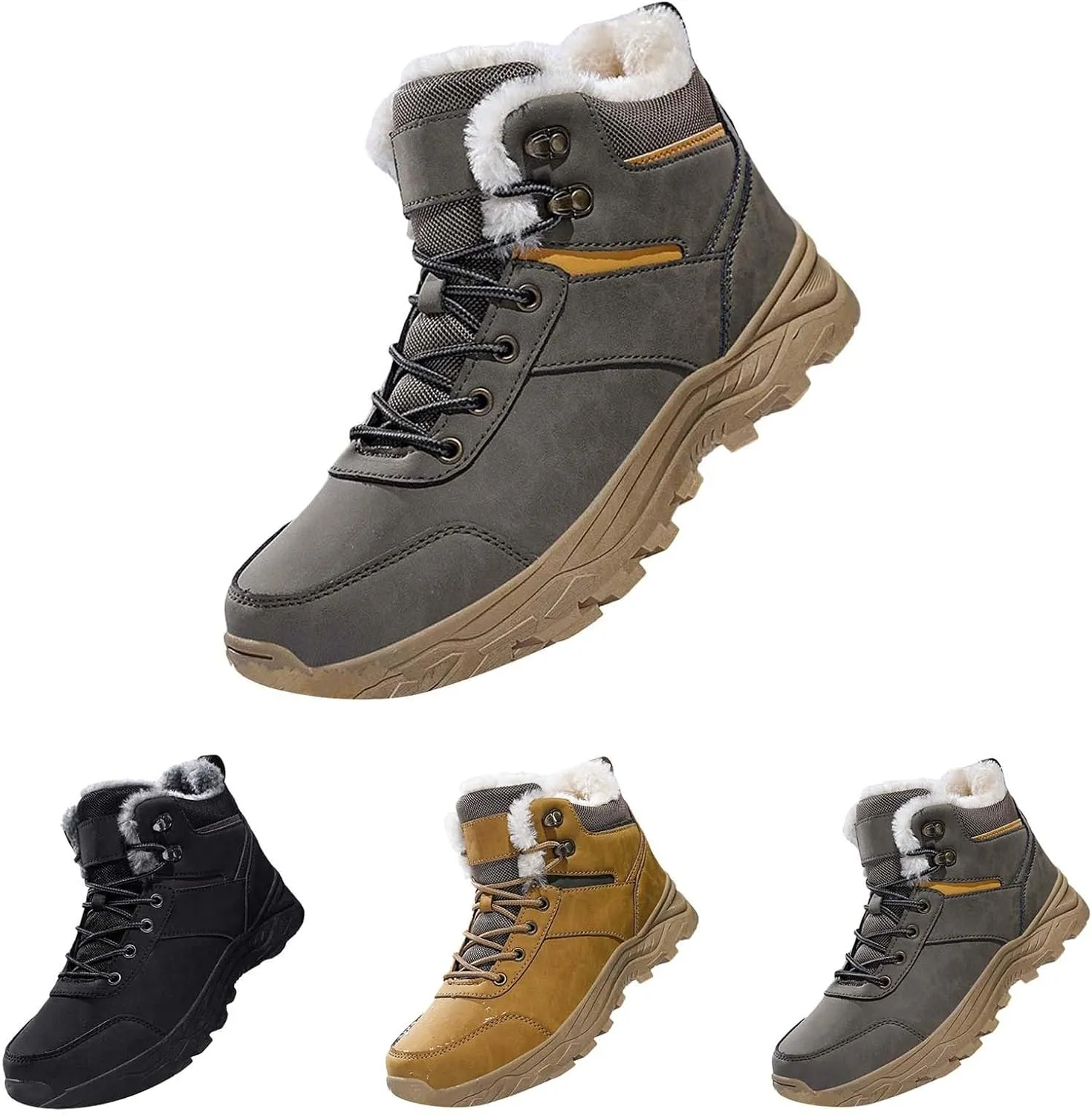 Men's Snow Boots Waterproof Insulated Warm Plush Lined Winter Non-Slip Ankle Mid-Top Cold Weather Shoes Hiking Shoes