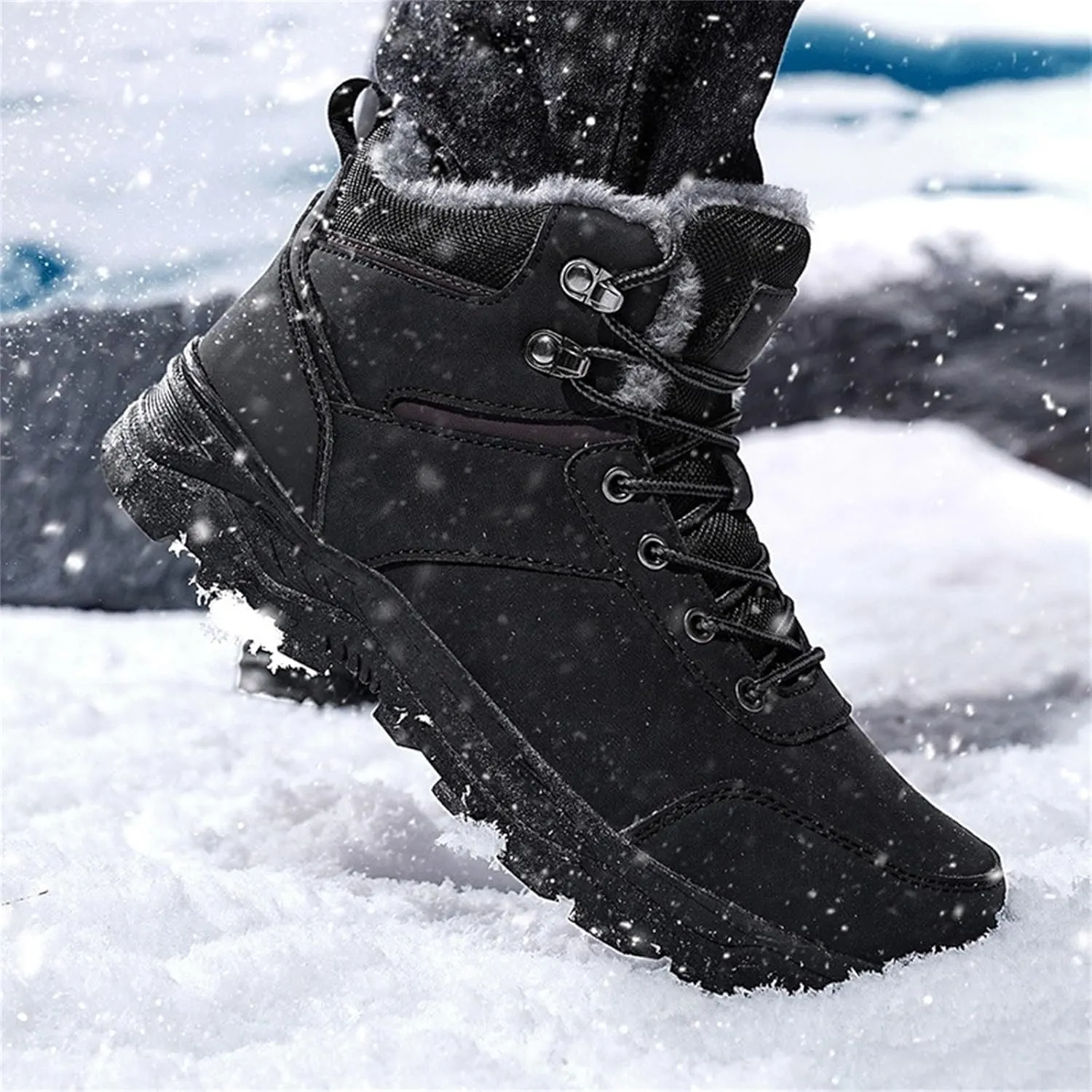 Men's Snow Boots Waterproof Insulated Warm Plush Lined Winter Non-Slip Ankle Mid-Top Cold Weather Shoes Hiking Shoes