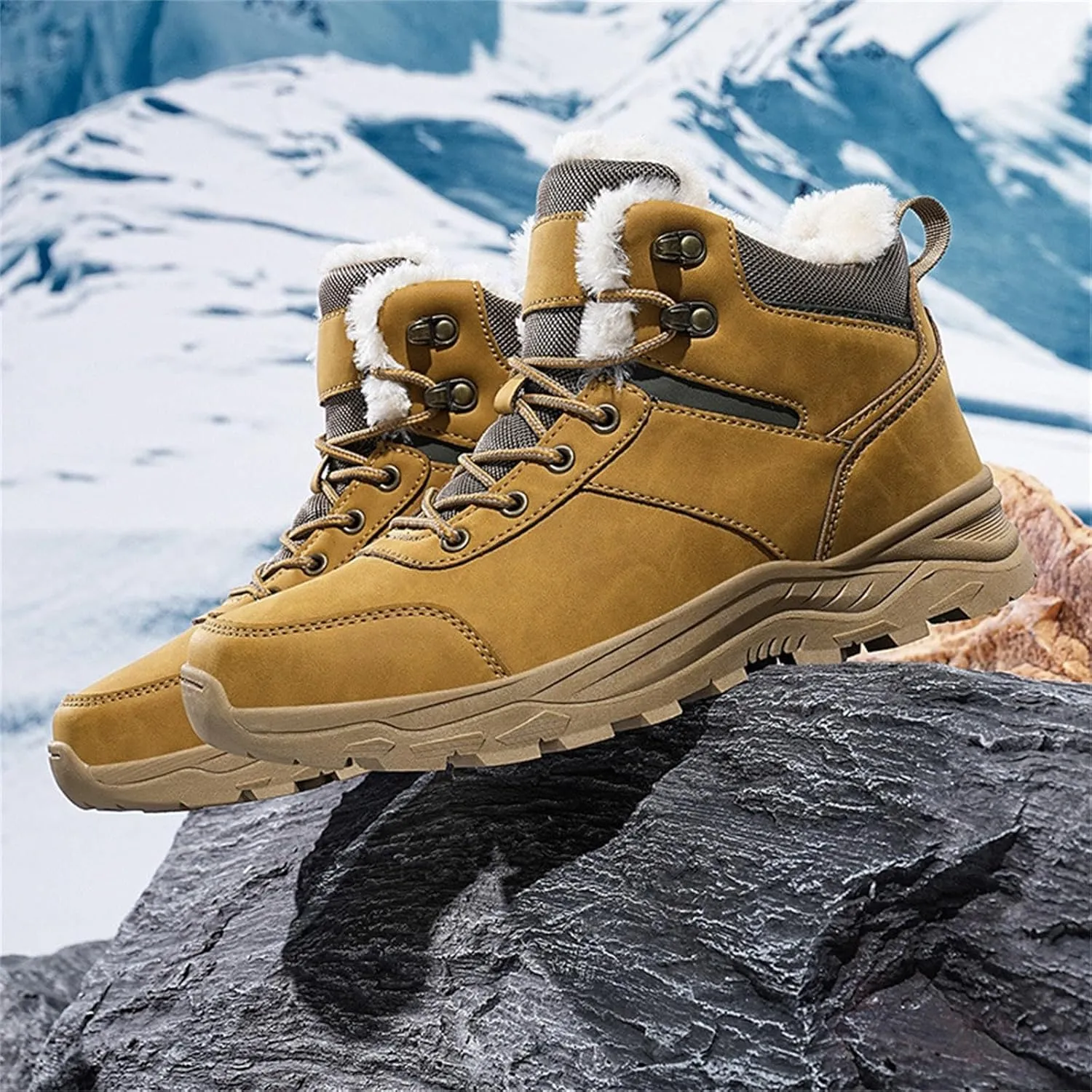 Men's Snow Boots Waterproof Insulated Warm Plush Lined Winter Non-Slip Ankle Mid-Top Cold Weather Shoes Hiking Shoes