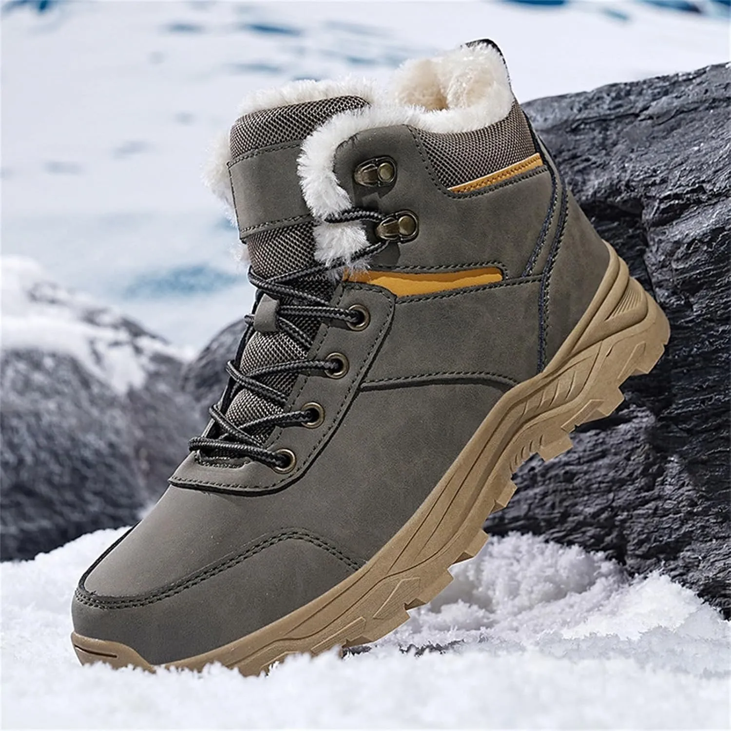 Men's Snow Boots Waterproof Insulated Warm Plush Lined Winter Non-Slip Ankle Mid-Top Cold Weather Shoes Hiking Shoes