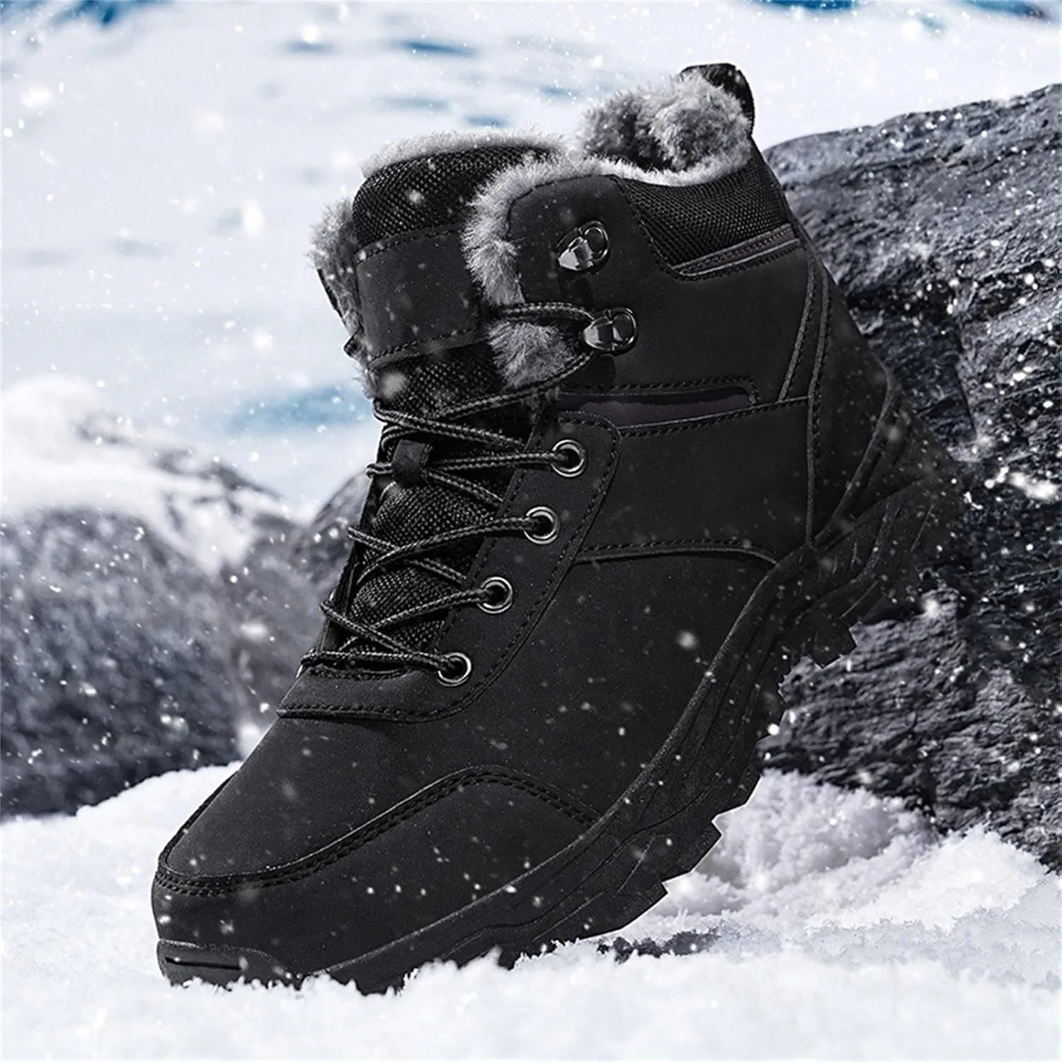Men's Snow Boots Waterproof Insulated Warm Plush Lined Winter Non-Slip Ankle Mid-Top Cold Weather Shoes Hiking Shoes