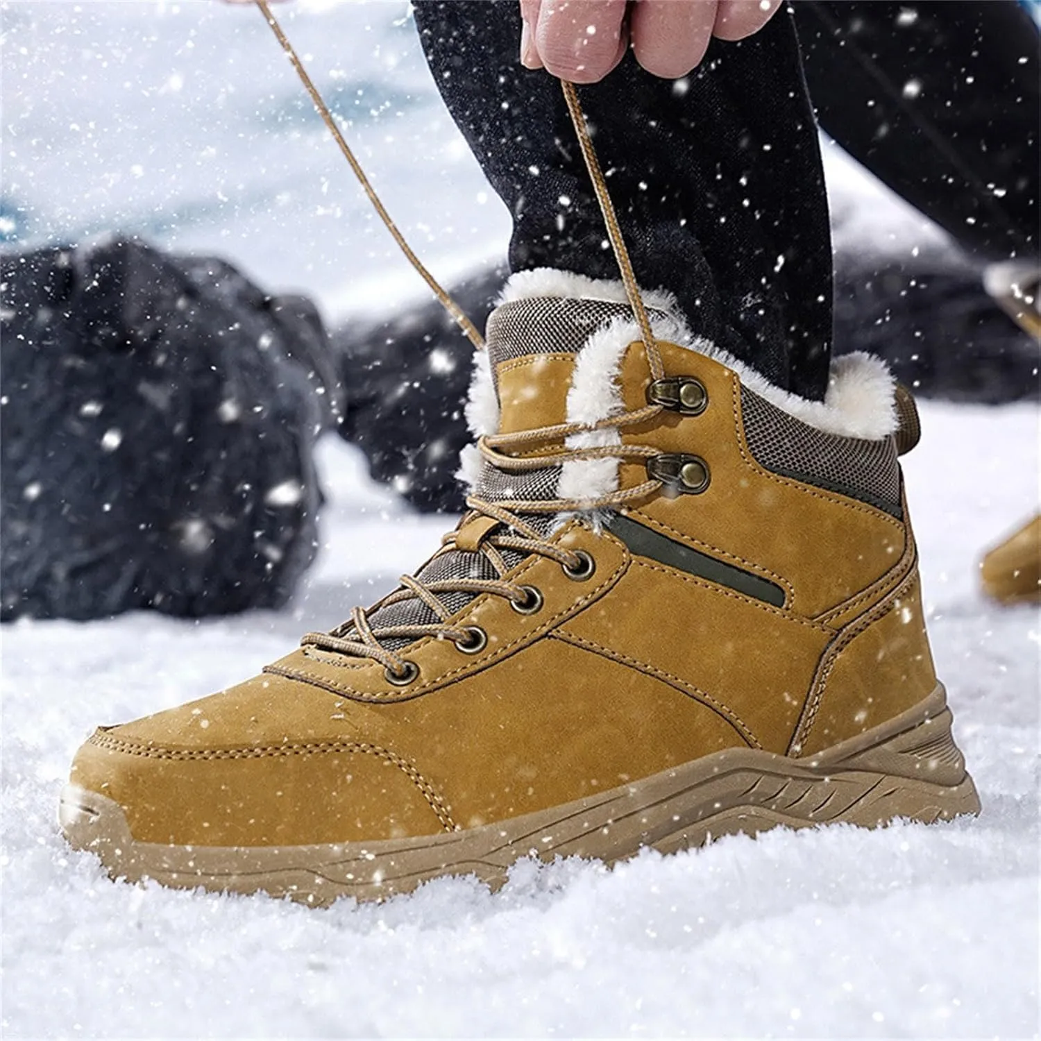 Men's Snow Boots Waterproof Insulated Warm Plush Lined Winter Non-Slip Ankle Mid-Top Cold Weather Shoes Hiking Shoes