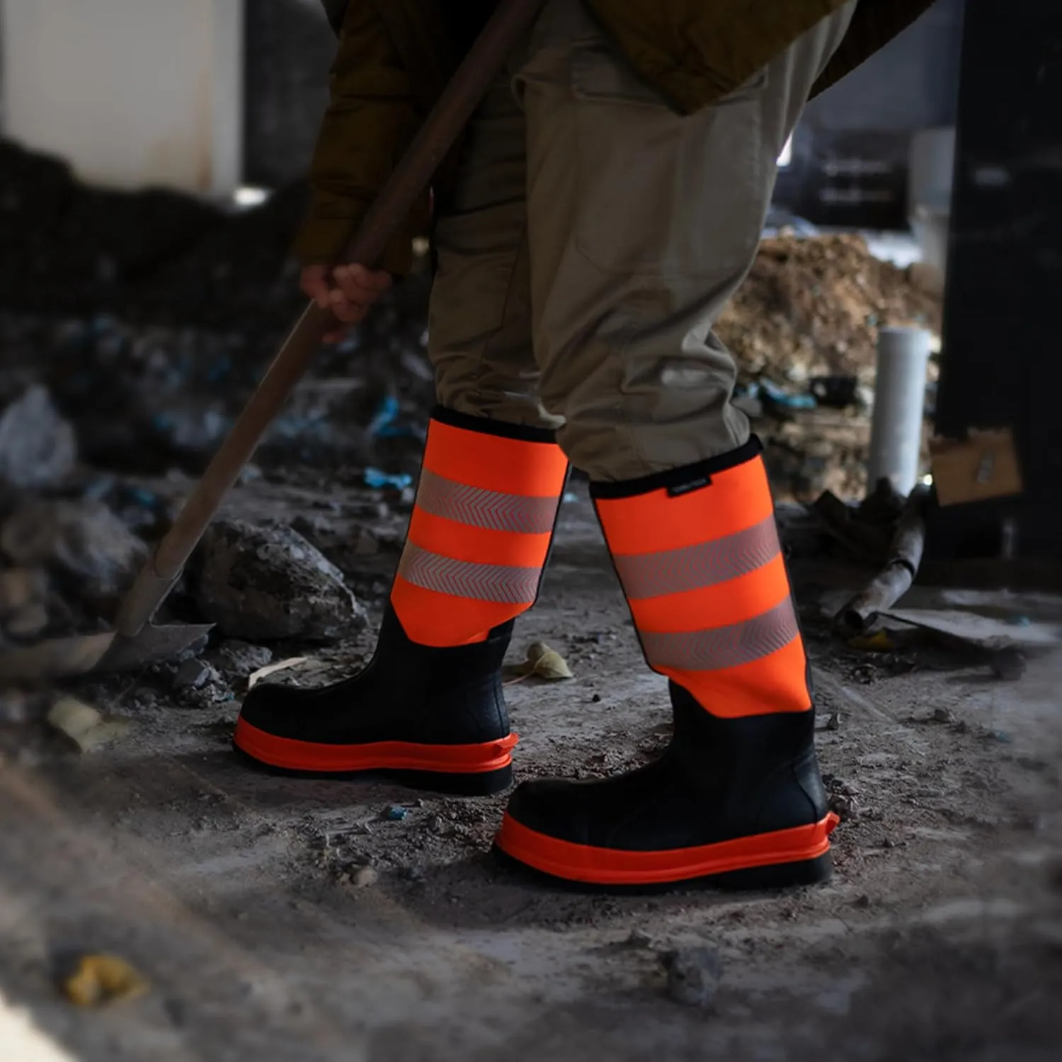Men's Steel Toe Muck Work Boots  Reflective, Puncture Proof, Oil & Slip Resistant, Rubber & Neoprene, Breathable Safety Boots for Construction, Roadwork, Industrial & Heavy Duty