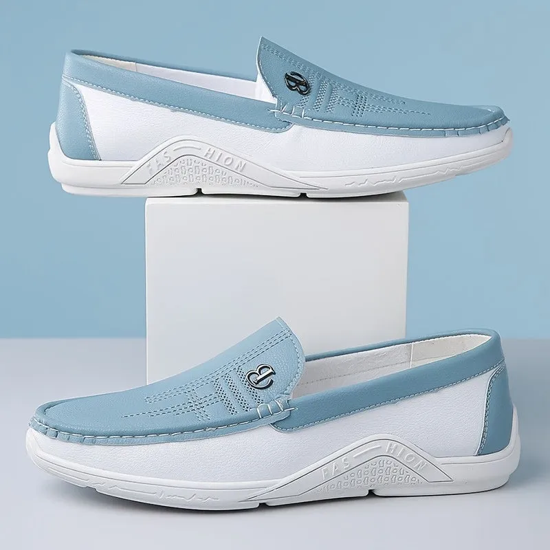 Mens Stylish Plaid Loafers With Rubber Sole | Sky Blue Or White