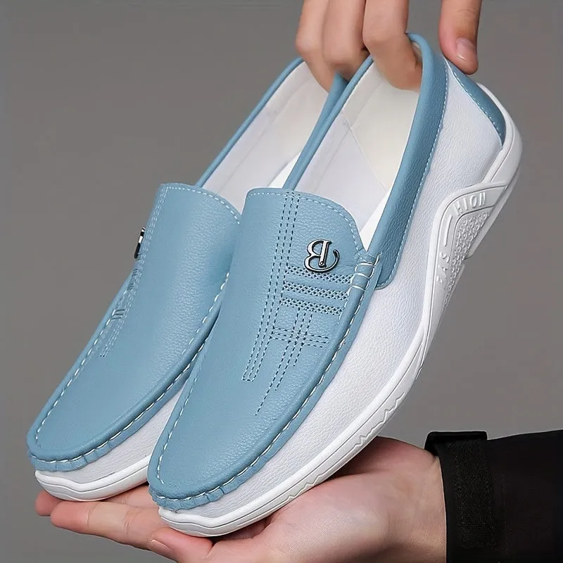 Mens Stylish Plaid Loafers With Rubber Sole | Sky Blue Or White