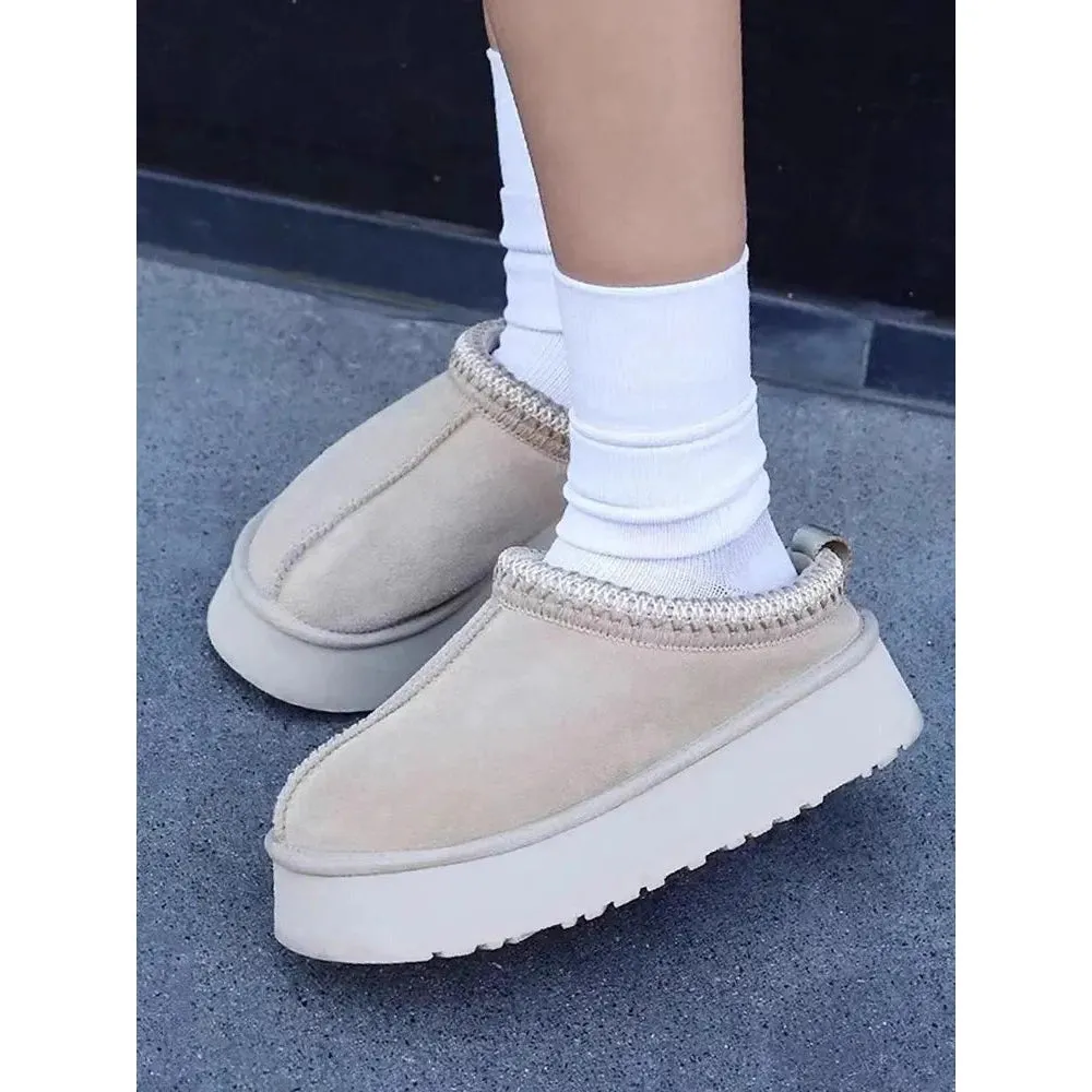 Merendy 7oda Round Toe Warm Platform Fur Half Slipper