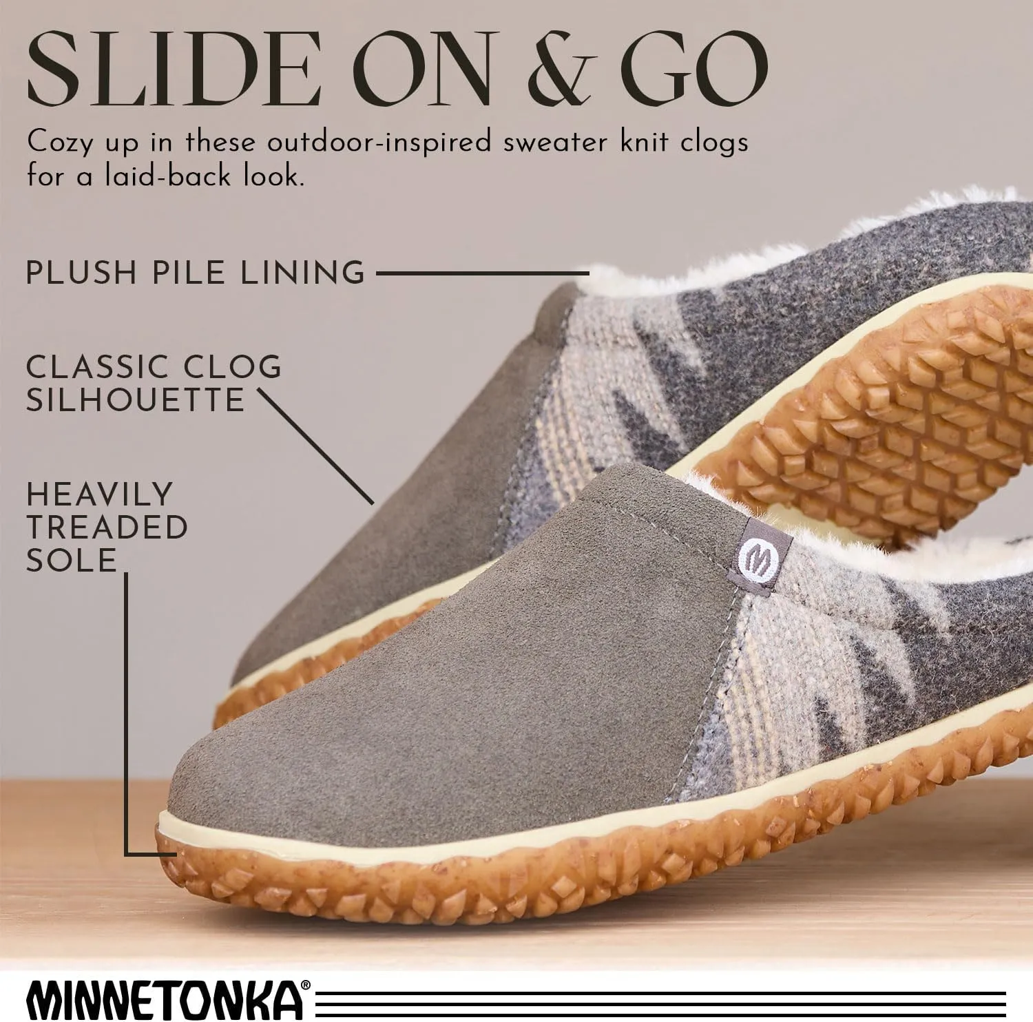 Minnetonka Tahoe  Indoor/Outdoor Slippers for Women with Hard Sole Design and Slip On Clog Silhouette