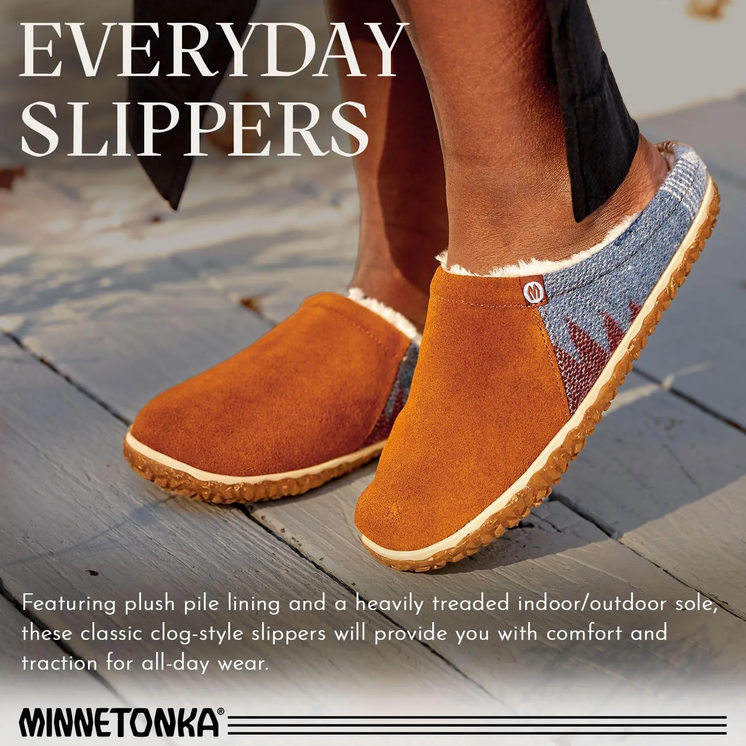 Minnetonka Tahoe  Indoor/Outdoor Slippers for Women with Hard Sole Design and Slip On Clog Silhouette