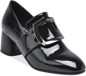 MIOKE Women's Square Toe Slip On Penny Loafers Patent Leather Metallic Comfort Low Heel Dress Oxford Shoes