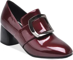 MIOKE Women's Square Toe Slip On Penny Loafers Patent Leather Metallic Comfort Low Heel Dress Oxford Shoes