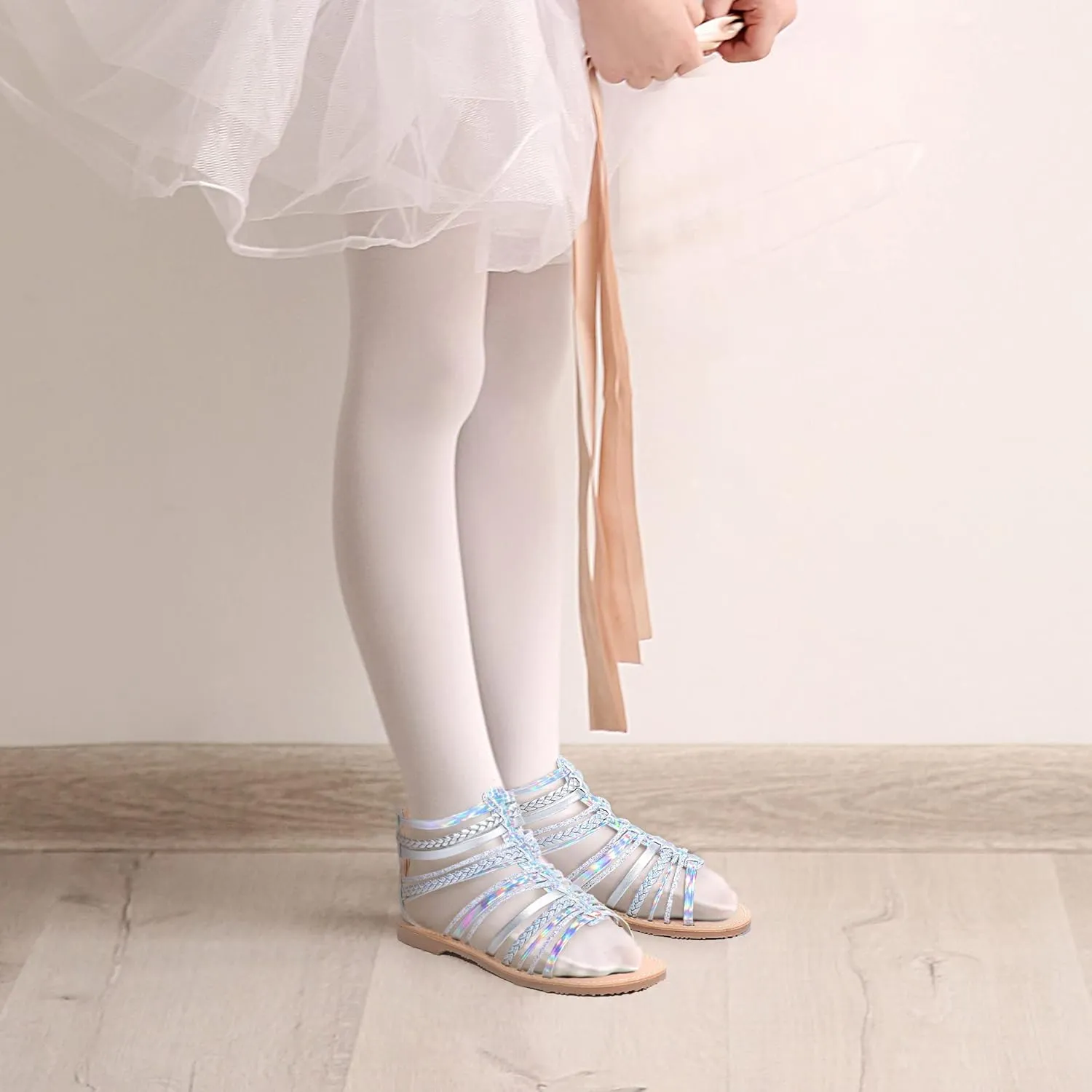 MIXIN Girls Gladiator Sandals Shimmer Strapped Summer Flat Open Toe Ankle Sandals with Heel Zipper for Little/Big Kids