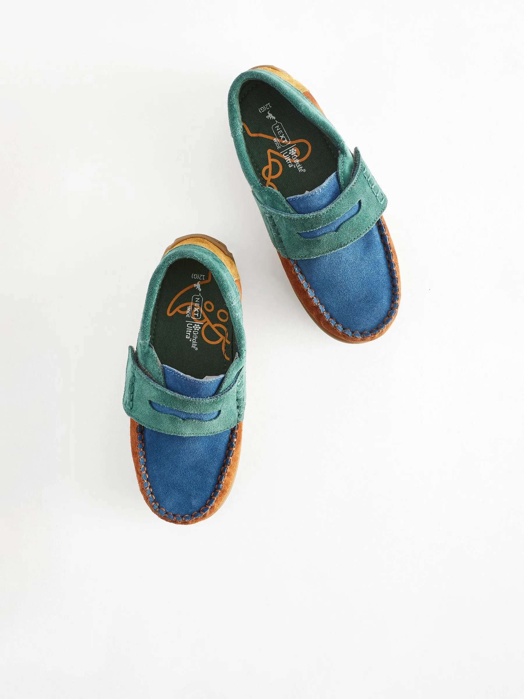 Multi Bright Wide Fit (G) Leather Penny Loafers with Touch and Close Fastening