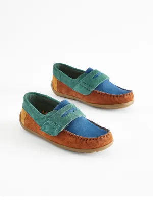 Multi Bright Wide Fit (G) Leather Penny Loafers with Touch and Close Fastening