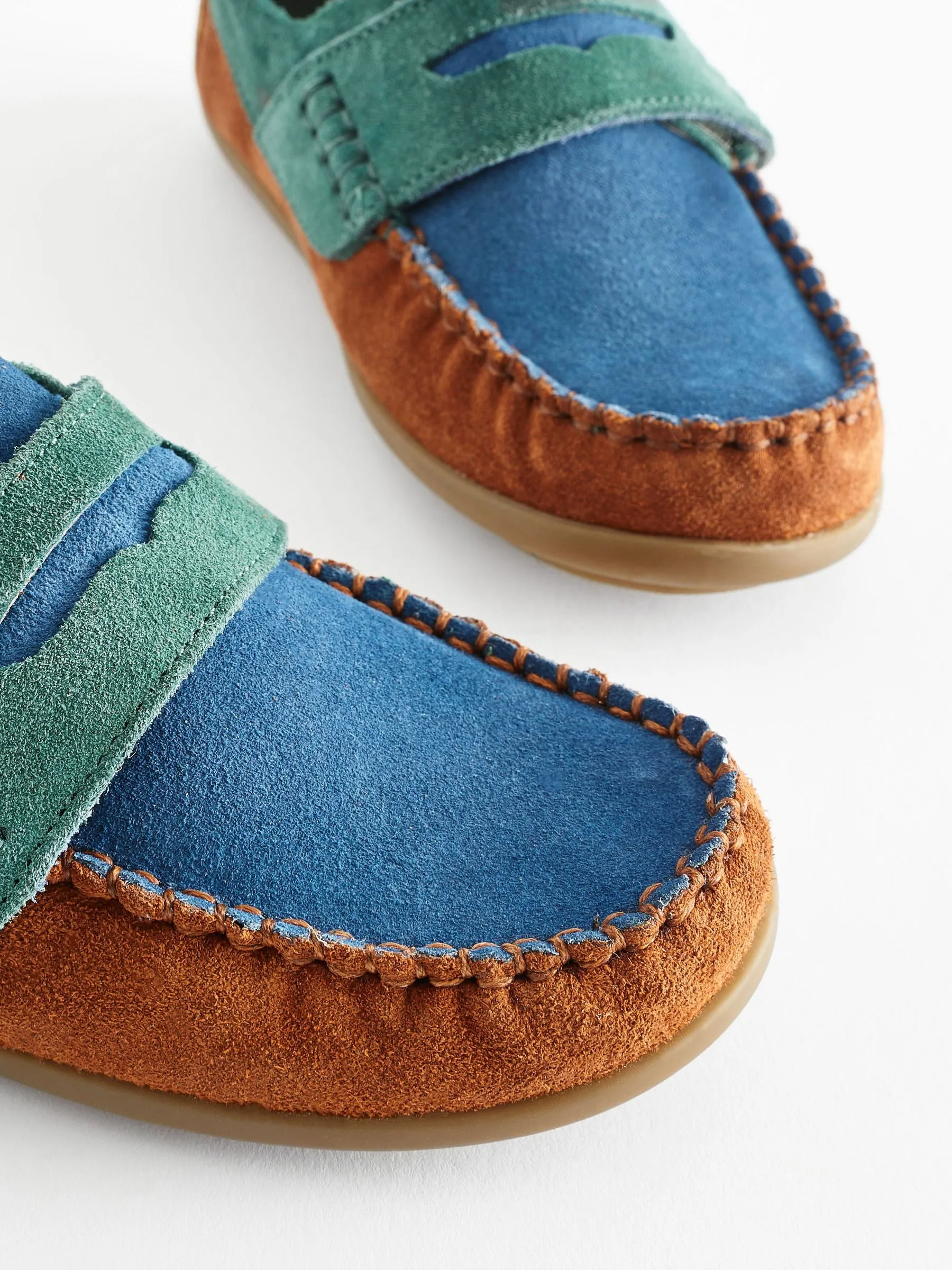 Multi Bright Wide Fit (G) Leather Penny Loafers with Touch and Close Fastening