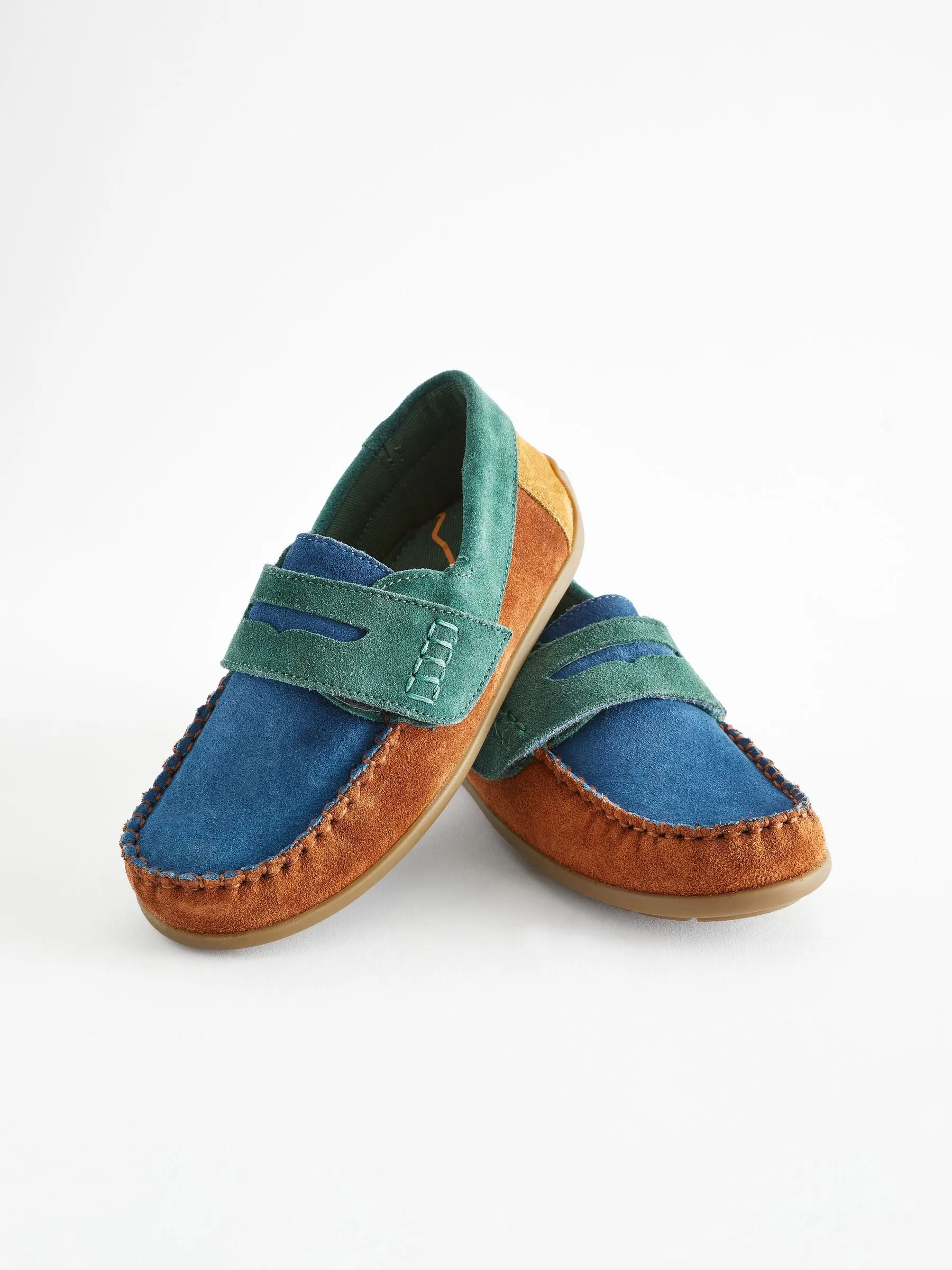 Multi Bright Wide Fit (G) Leather Penny Loafers with Touch and Close Fastening