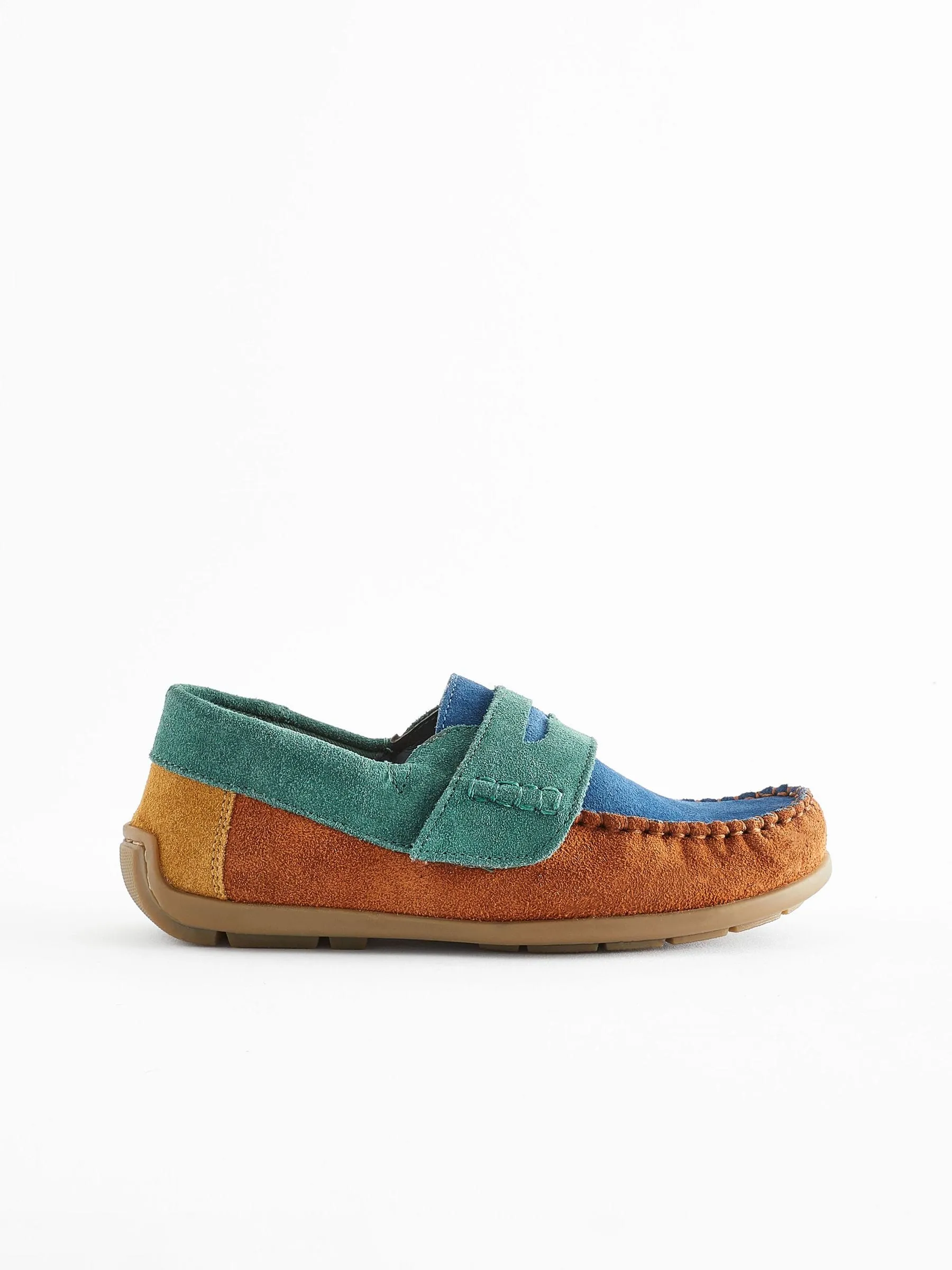 Multi Bright Wide Fit (G) Leather Penny Loafers with Touch and Close Fastening