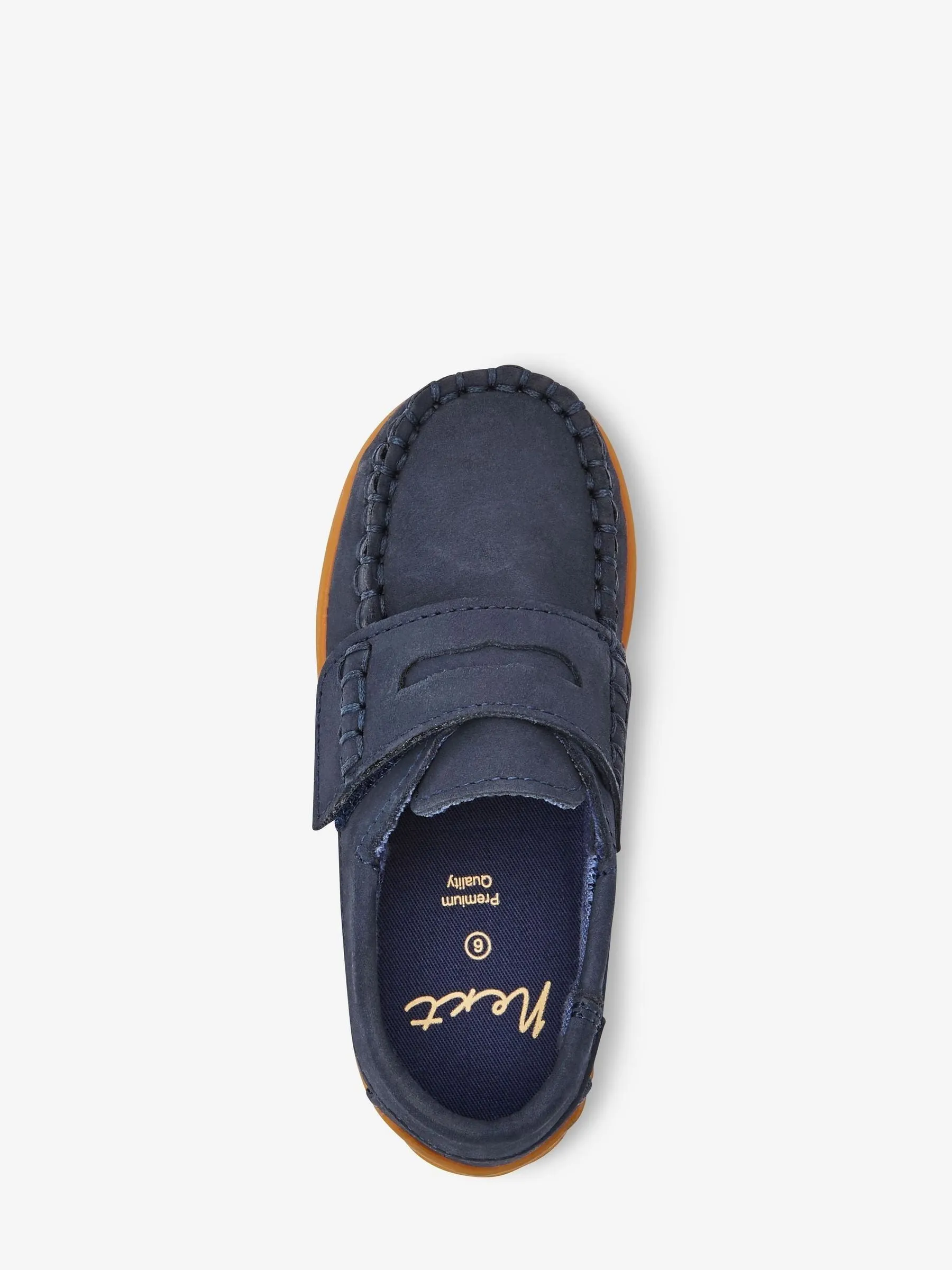 Navy Wide Fit (G) Leather Penny Loafers with Touch and Close Fastening