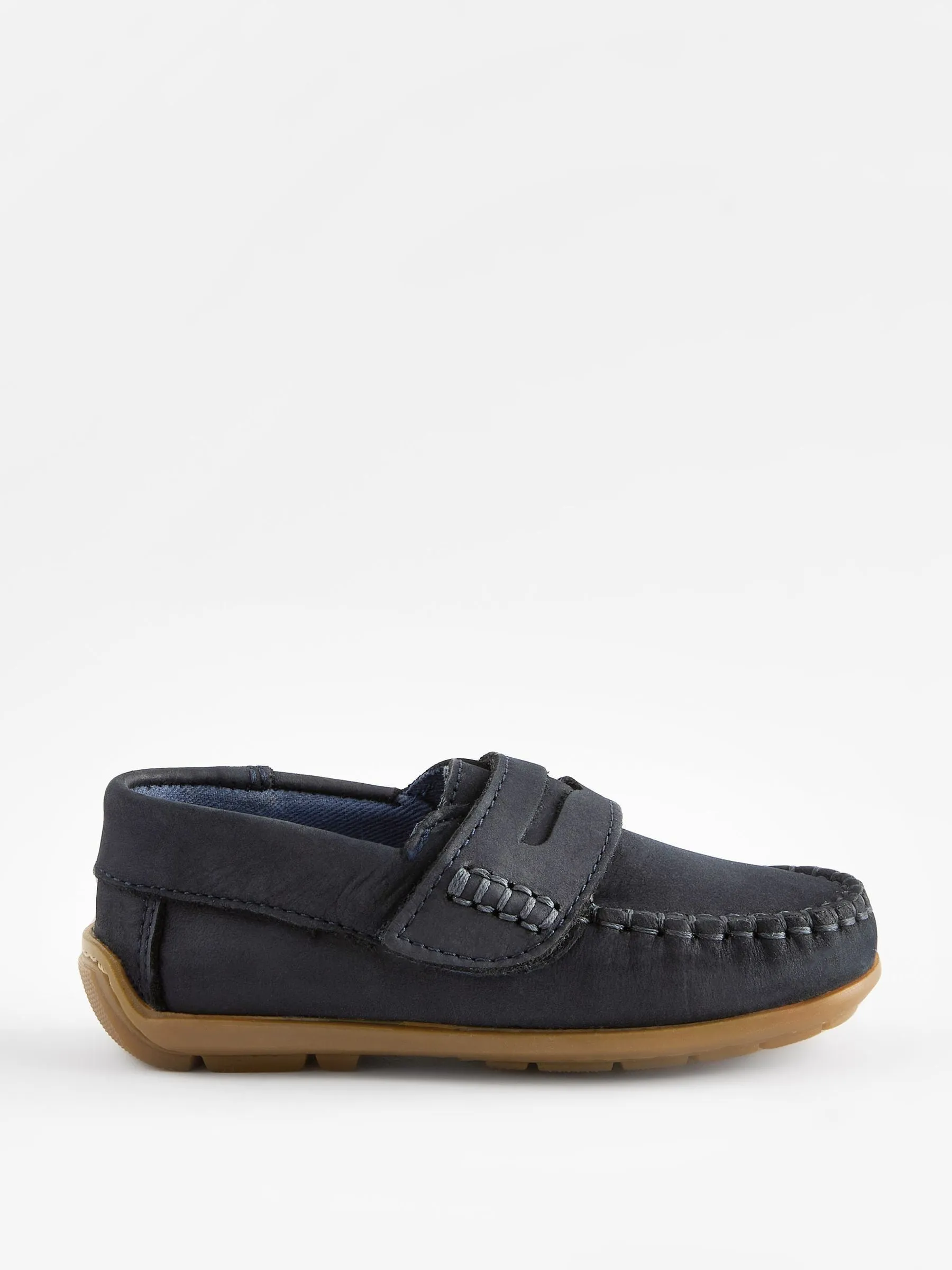 Navy Wide Fit (G) Leather Penny Loafers with Touch and Close Fastening