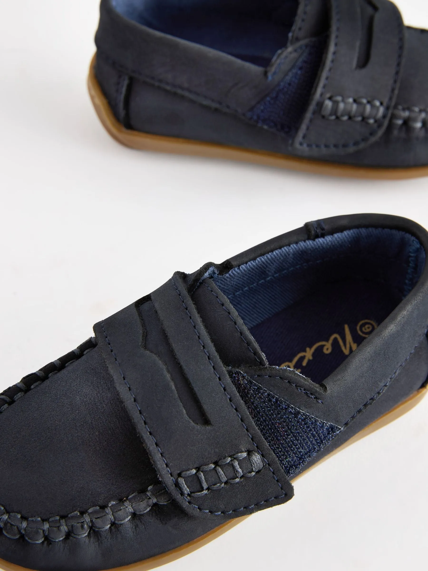 Navy Wide Fit (G) Leather Penny Loafers with Touch and Close Fastening