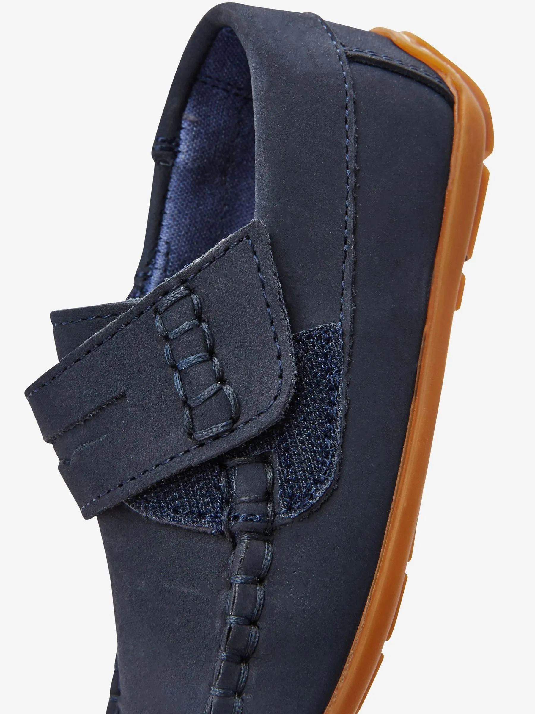 Navy Wide Fit (G) Leather Penny Loafers with Touch and Close Fastening