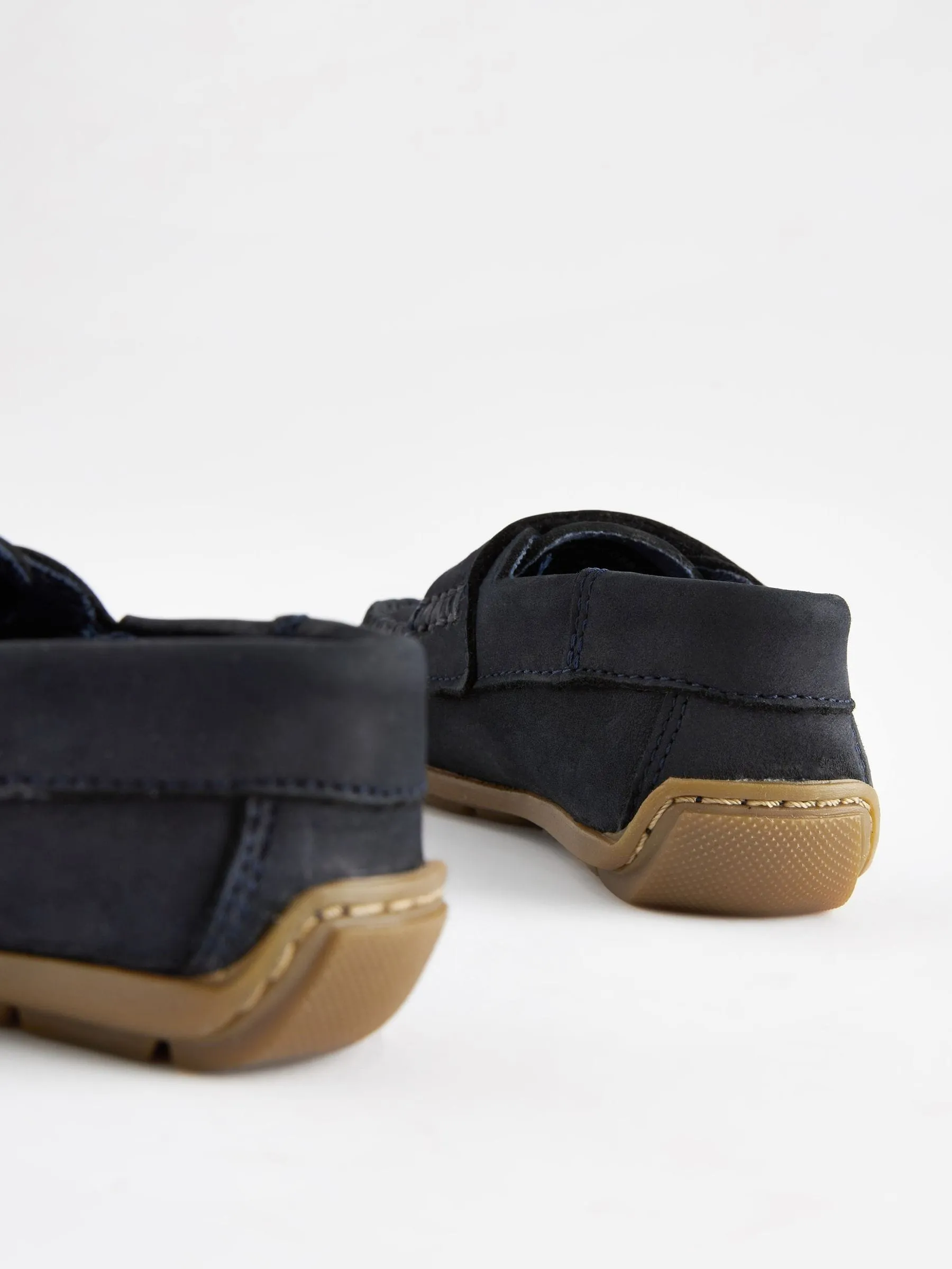 Navy Wide Fit (G) Leather Penny Loafers with Touch and Close Fastening