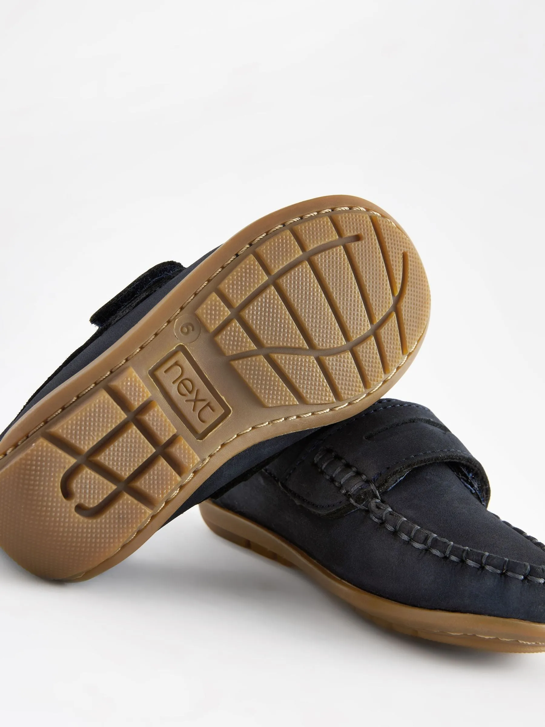Navy Wide Fit (G) Leather Penny Loafers with Touch and Close Fastening