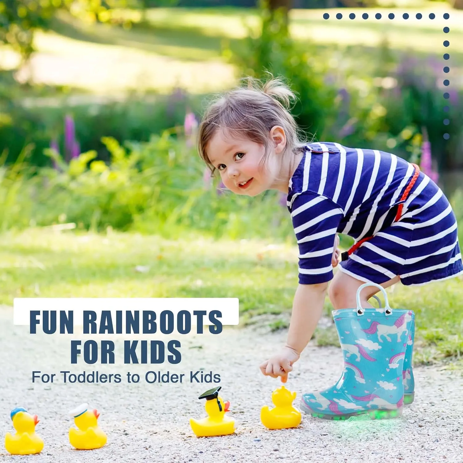 NORTY PVC Rain Boots for Kids - Waterproof PVC Boots Boys and Girls Solid & Printed Rainboots for Toddlers and Kids - Light Up