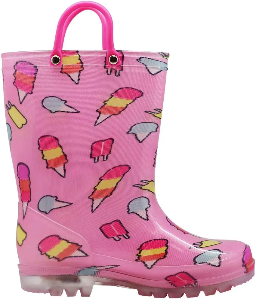 NORTY PVC Rain Boots for Kids - Waterproof PVC Boots Boys and Girls Solid & Printed Rainboots for Toddlers and Kids - Light Up