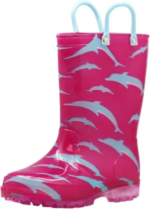 NORTY PVC Rain Boots for Kids - Waterproof PVC Boots Boys and Girls Solid & Printed Rainboots for Toddlers and Kids - Light Up