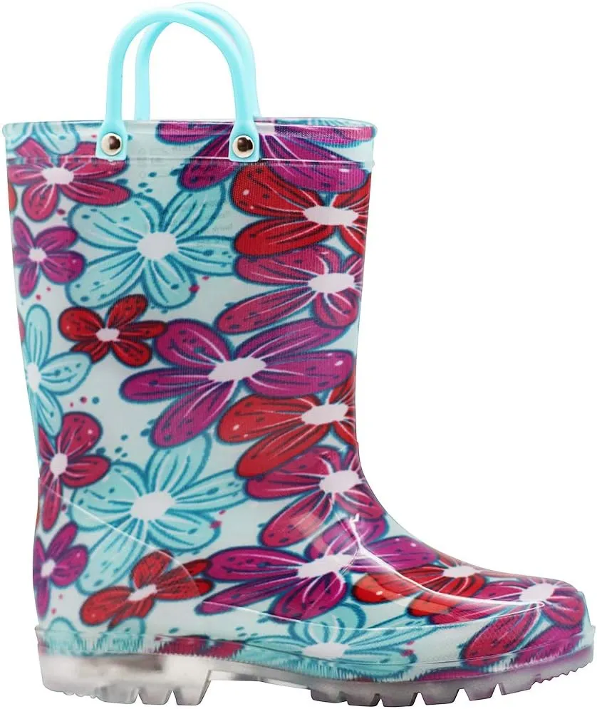 NORTY PVC Rain Boots for Kids - Waterproof PVC Boots Boys and Girls Solid & Printed Rainboots for Toddlers and Kids - Light Up
