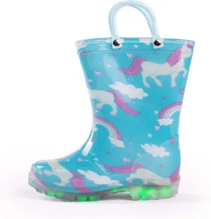 NORTY PVC Rain Boots for Kids - Waterproof PVC Boots Boys and Girls Solid & Printed Rainboots for Toddlers and Kids - Light Up