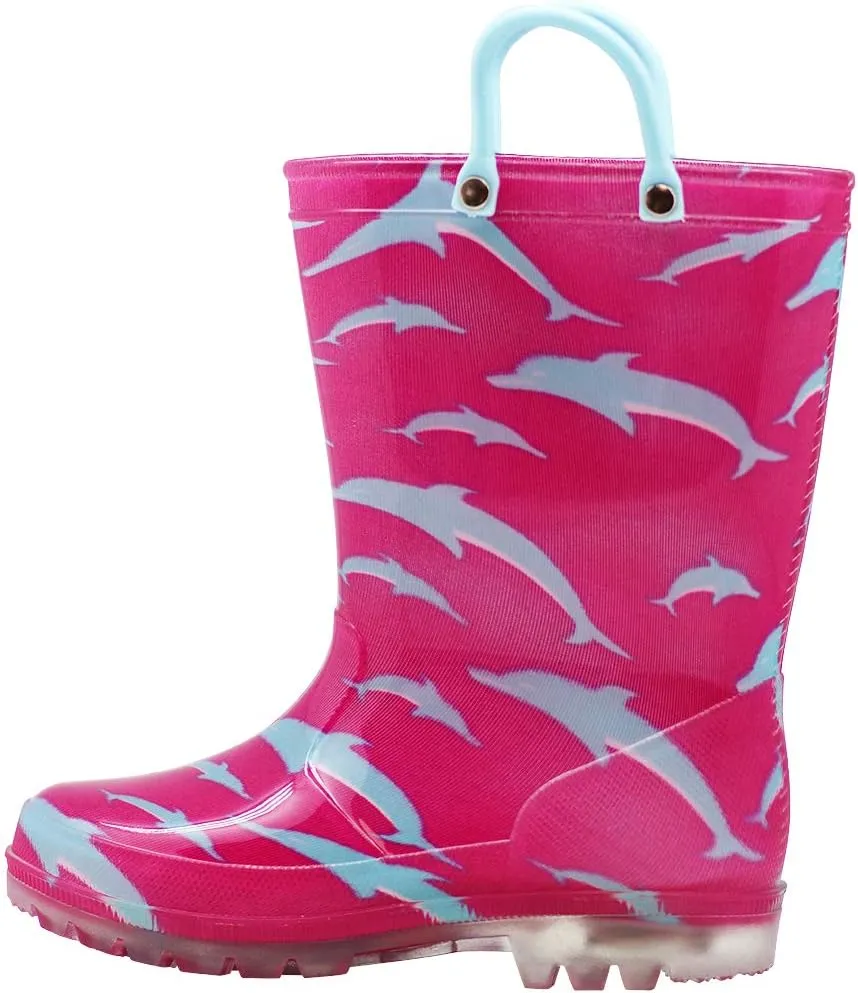 NORTY PVC Rain Boots for Kids - Waterproof PVC Boots Boys and Girls Solid & Printed Rainboots for Toddlers and Kids - Light Up
