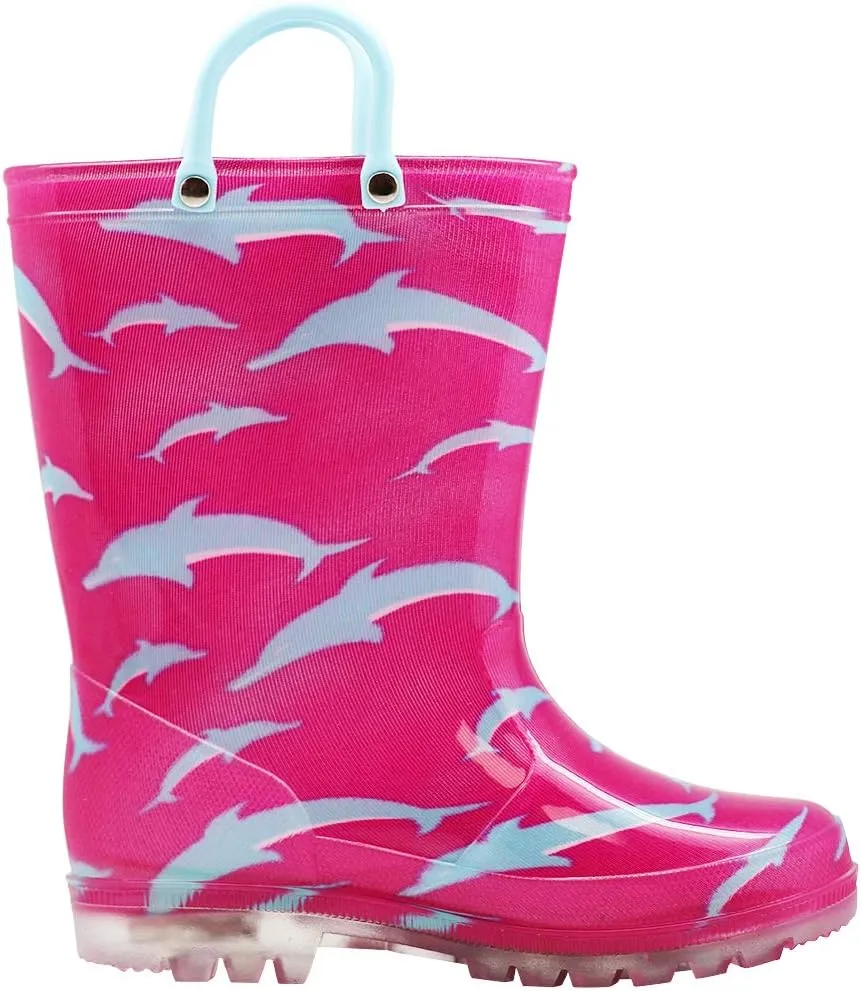 NORTY PVC Rain Boots for Kids - Waterproof PVC Boots Boys and Girls Solid & Printed Rainboots for Toddlers and Kids - Light Up