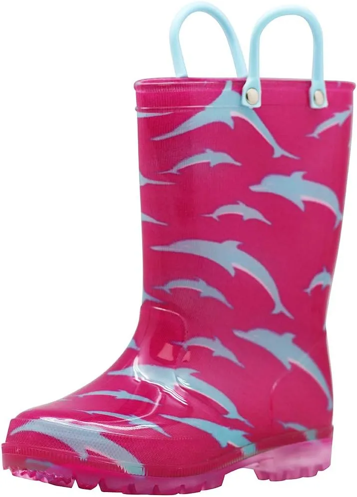 NORTY PVC Rain Boots for Kids - Waterproof PVC Boots Boys and Girls Solid & Printed Rainboots for Toddlers and Kids - Light Up