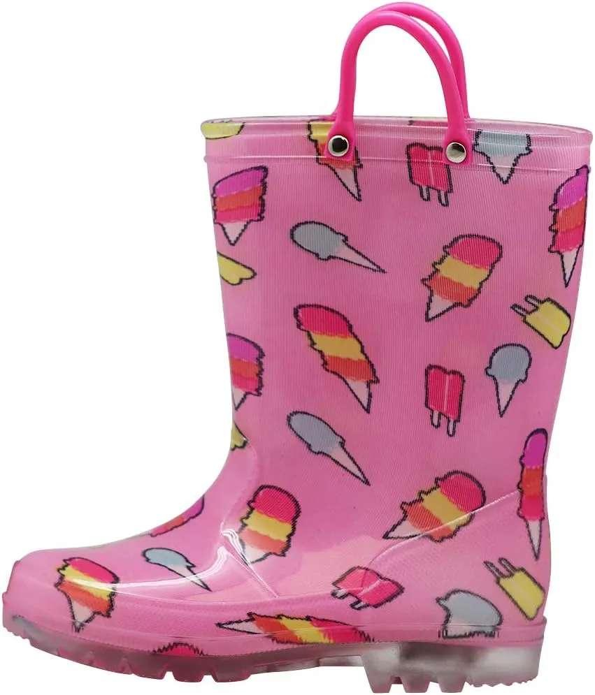 NORTY PVC Rain Boots for Kids - Waterproof PVC Boots Boys and Girls Solid & Printed Rainboots for Toddlers and Kids - Light Up